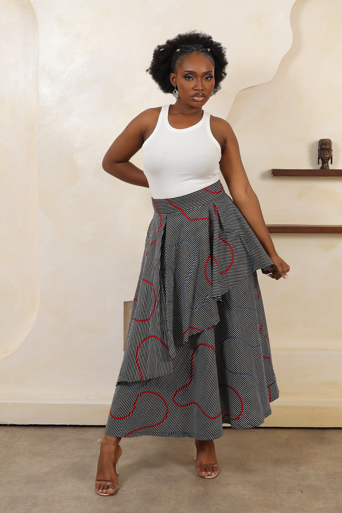 ILA Stripe Layered Asymmetric Midi Skirt - Women