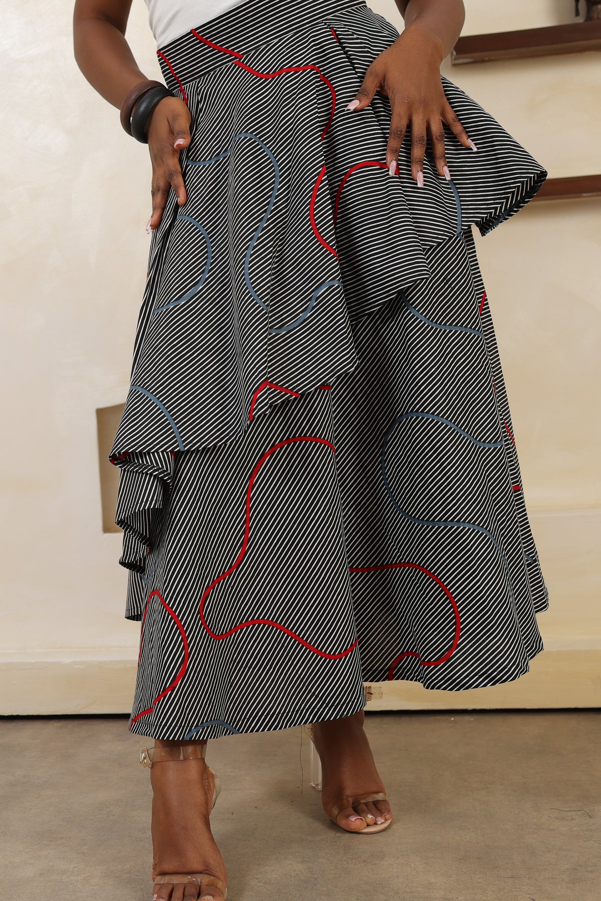 ILA Stripe Layered Asymmetric Midi Skirt - Women