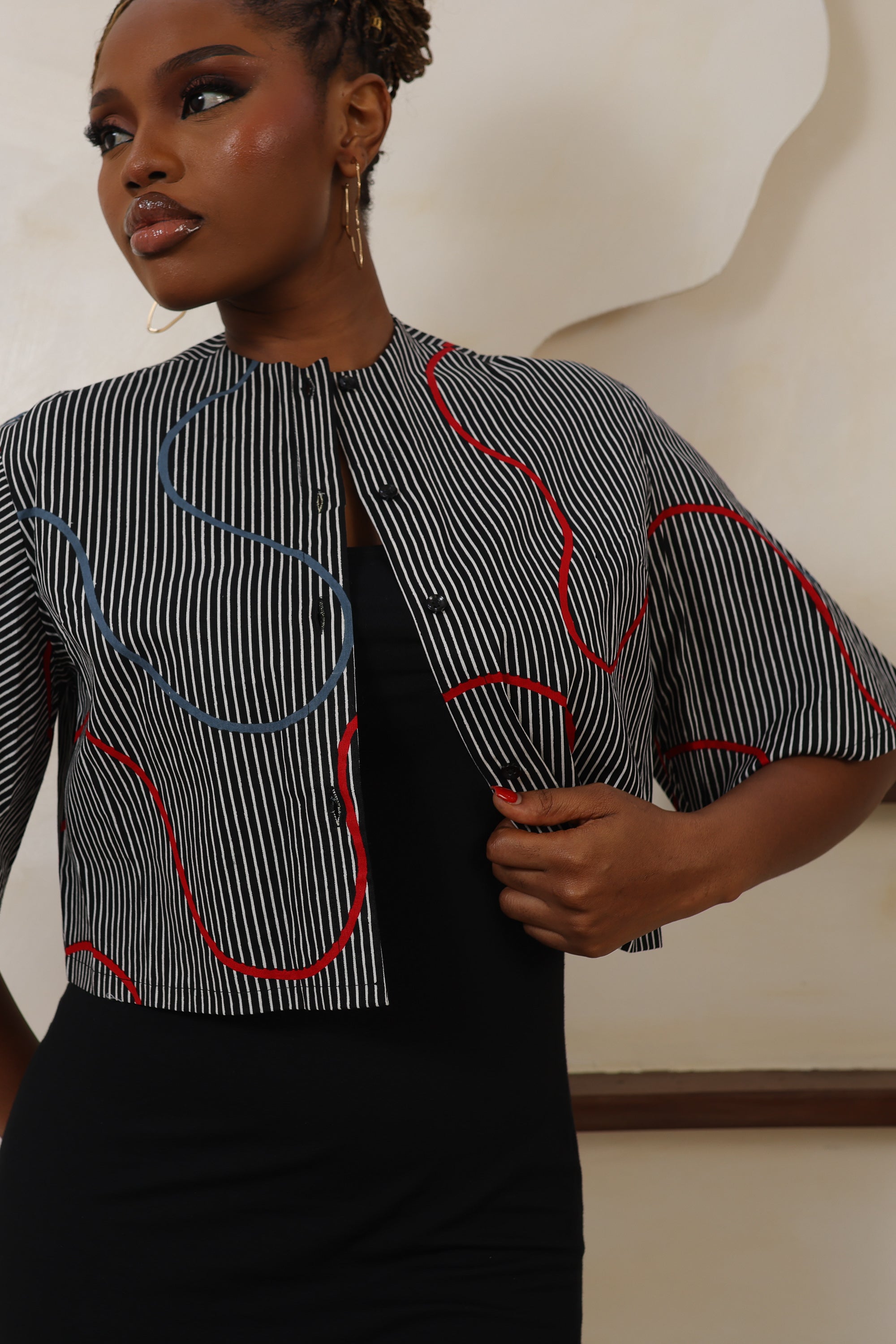 ILA Stripe Flared Sleeve Cropped Shirt - Women