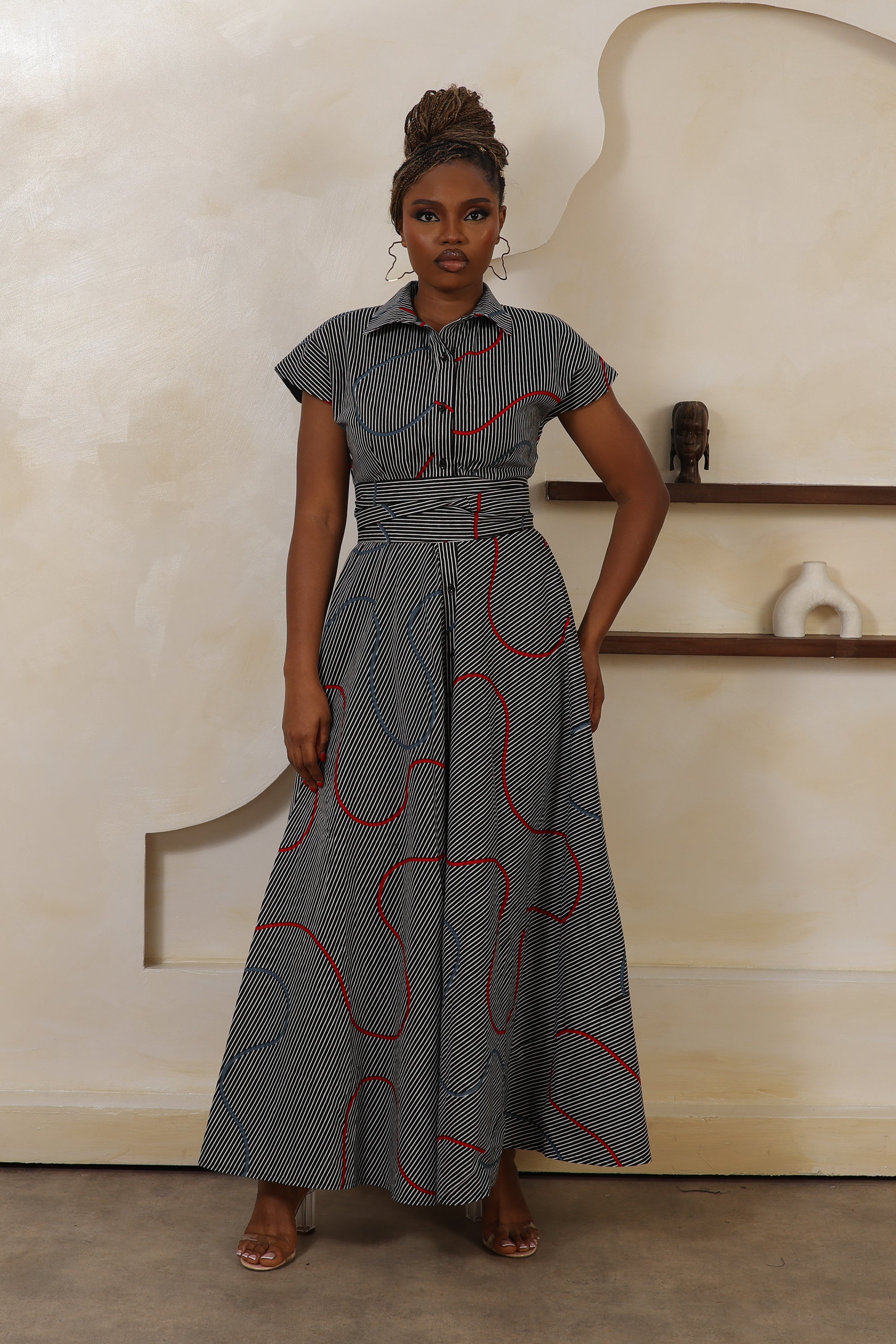 ILA Stripe Cap Sleeve Maxi Shirt Dress - Women