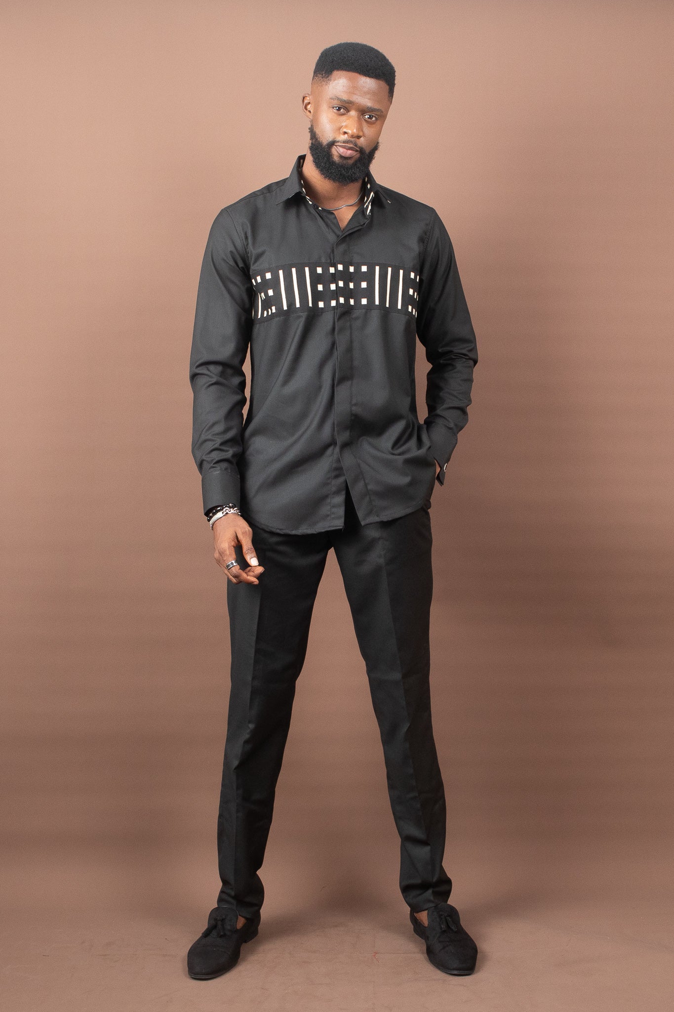IMANI African Print Ankara Shirt, Black