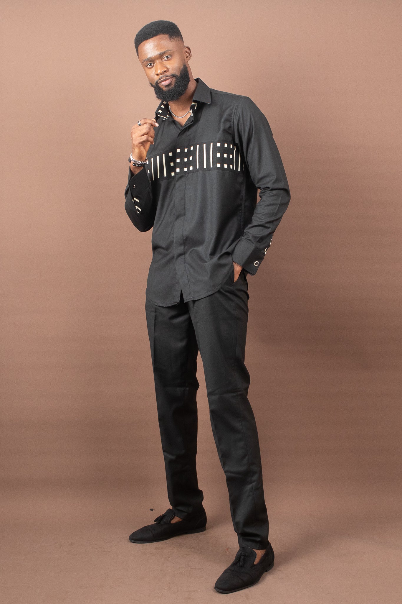 IMANI African Print Ankara Shirt, Black