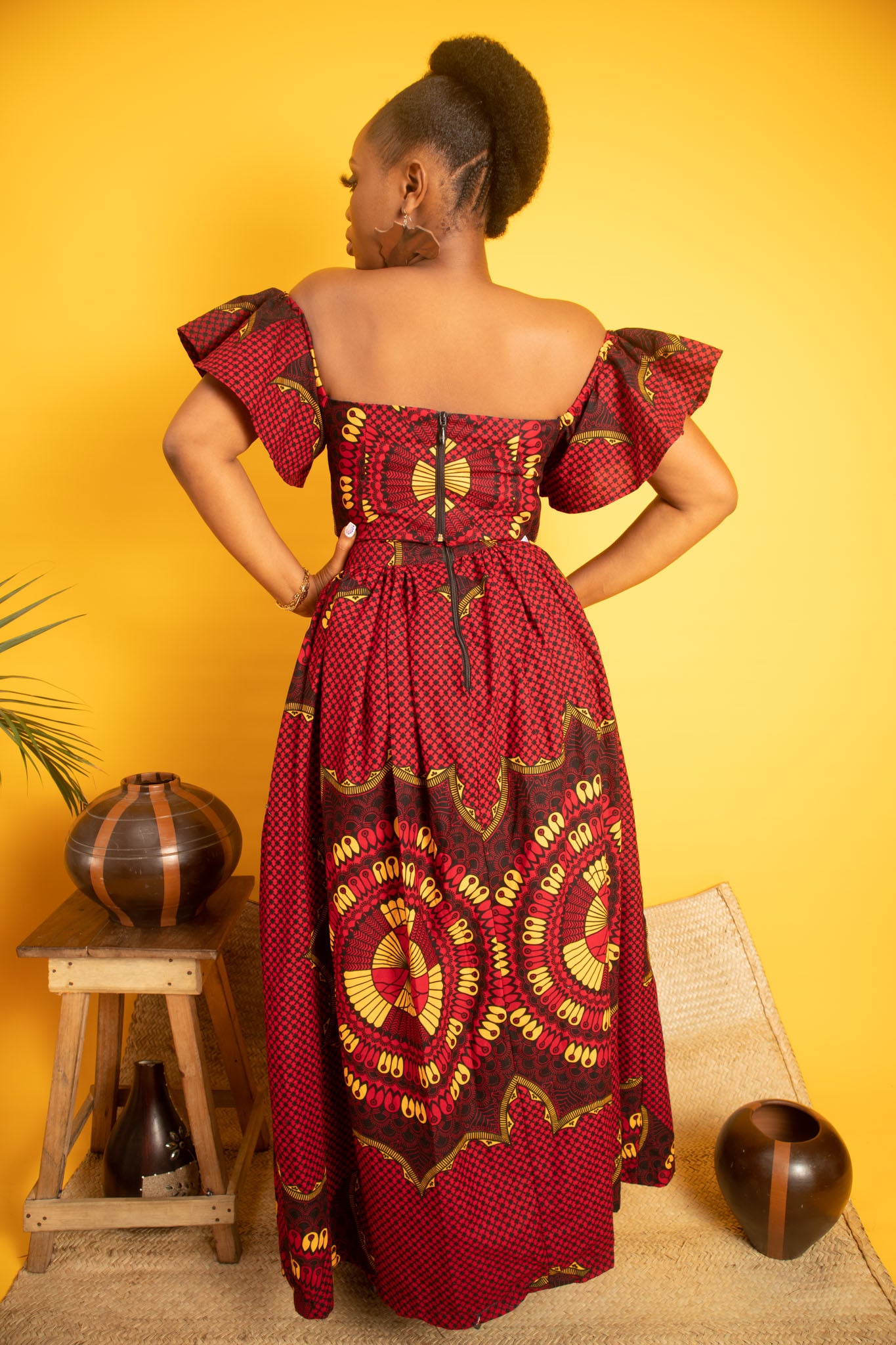 KADIJA African Print Ankara Maxi Skirt with Side Split, Red