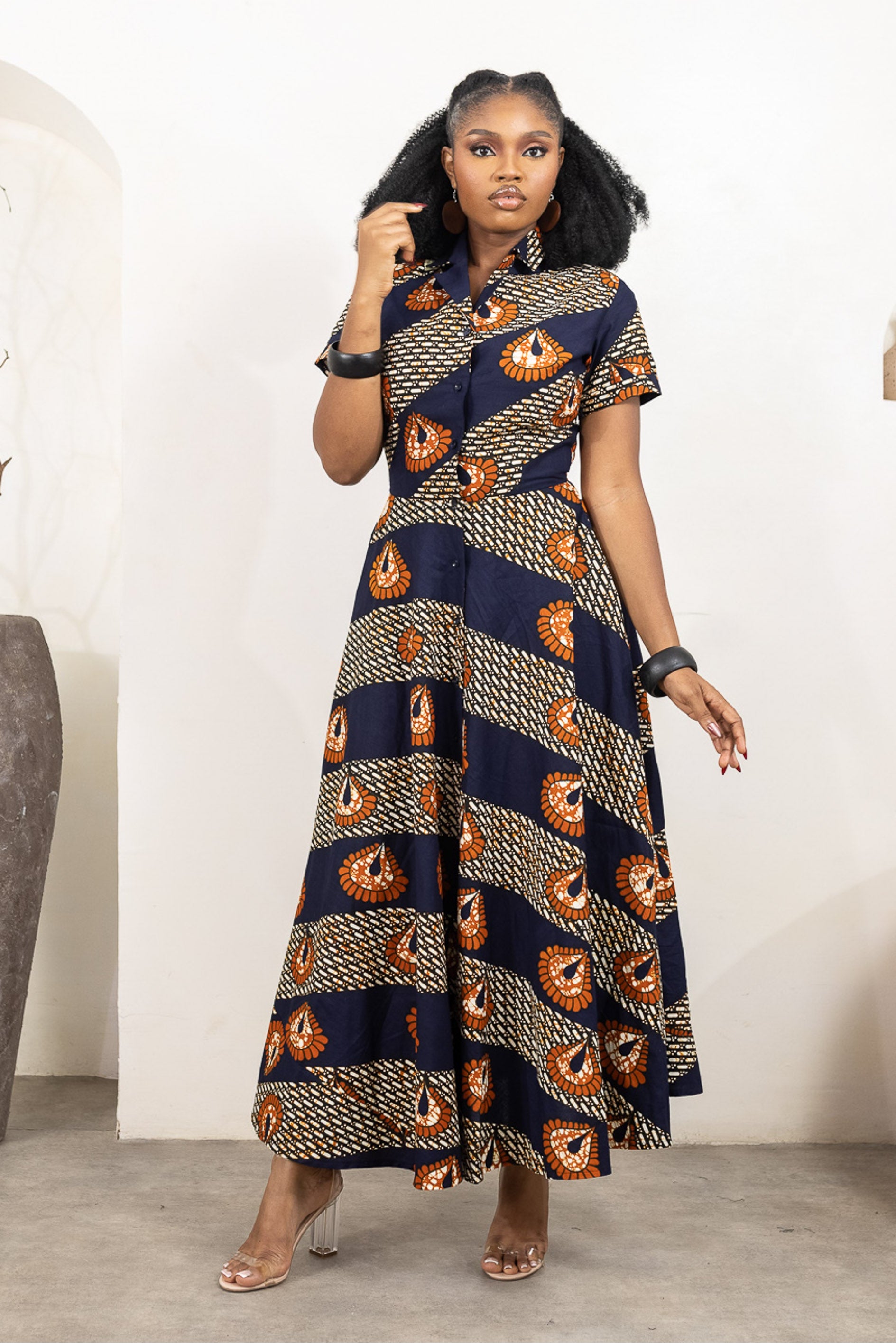 KESSIE Women's  African Print Flared Maxi Dress 