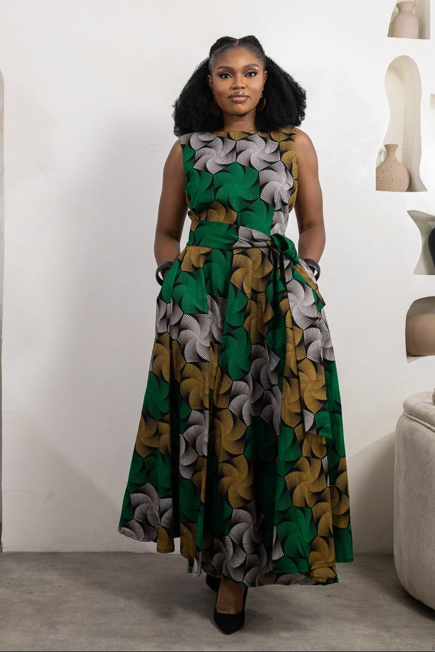 KESSIE Ankara Flared Maxi Dress: Vibrant Statement African Fashion