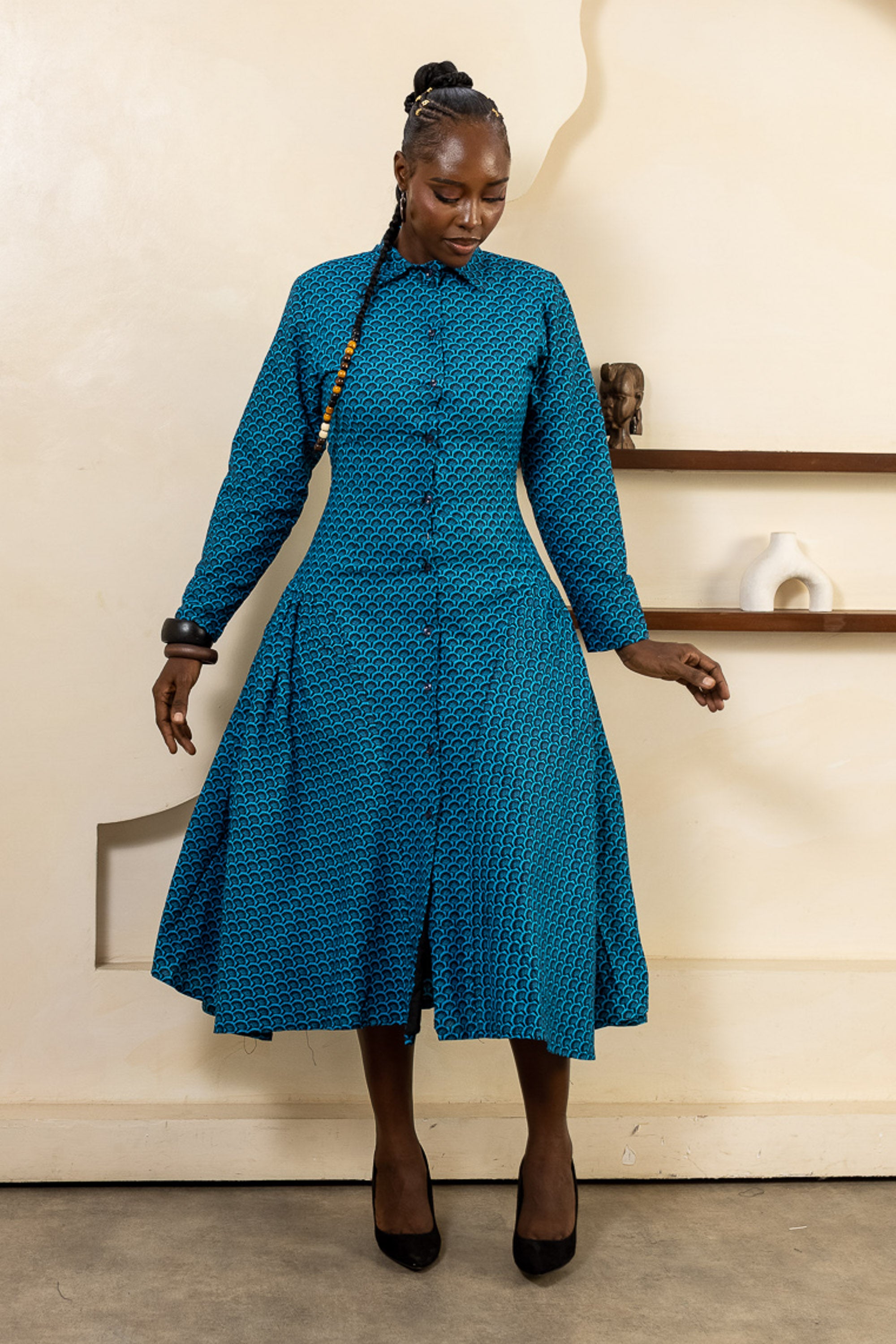 KAMSI Ankara Midi Shirt Dress - Women