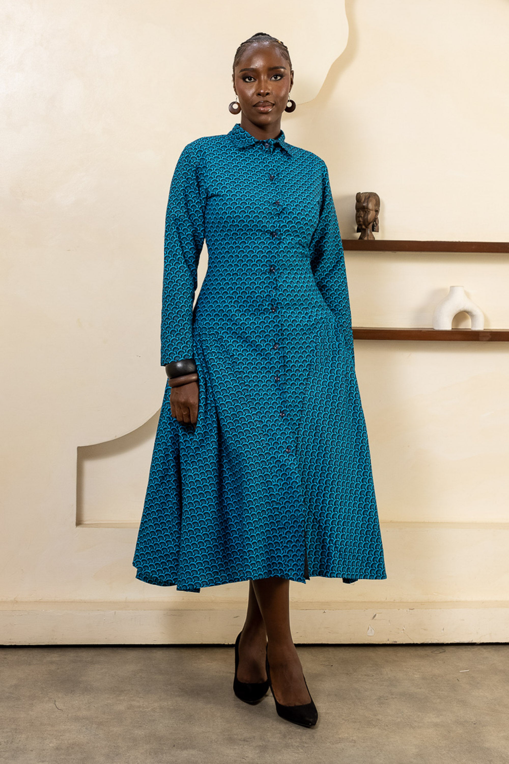 KAMSI Ankara Midi Shirt Dress - Women