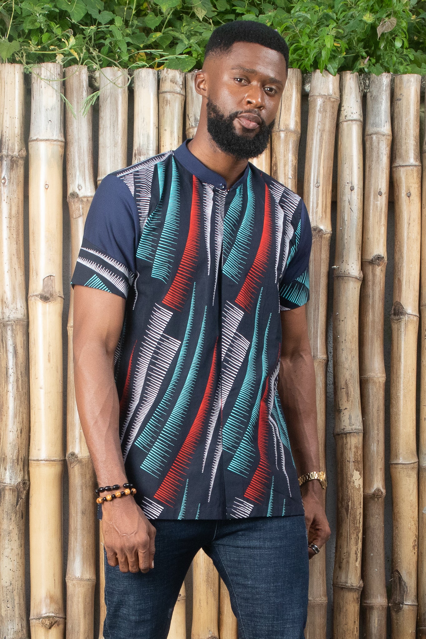 KAZEEM African Print Ankara Shirt, Blue