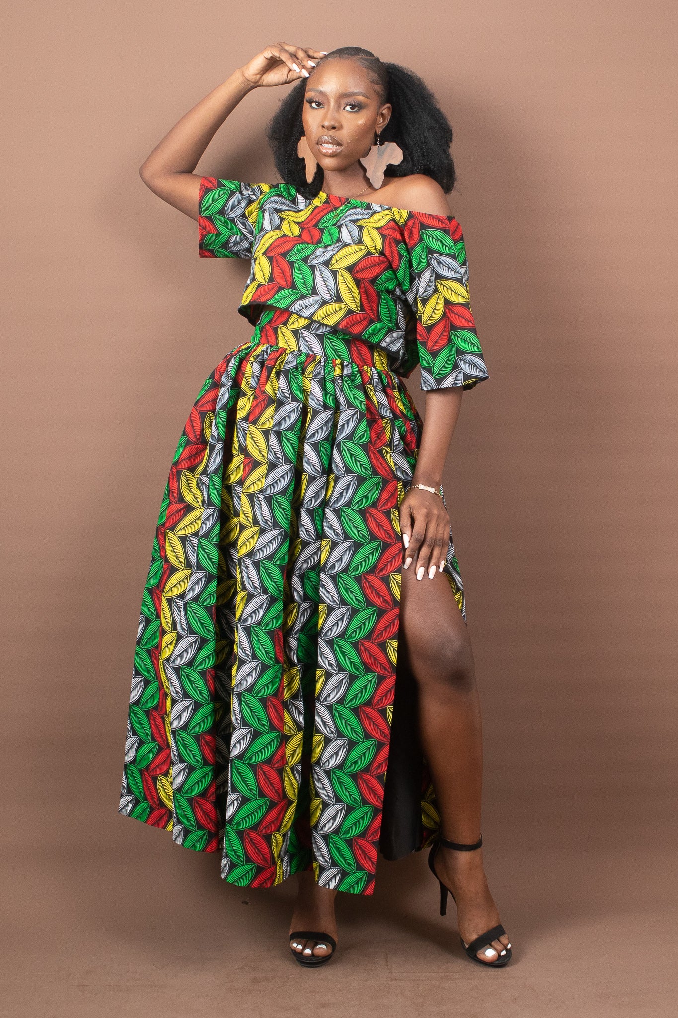 KEFIRAH African Print Off Shoulder Crop Top