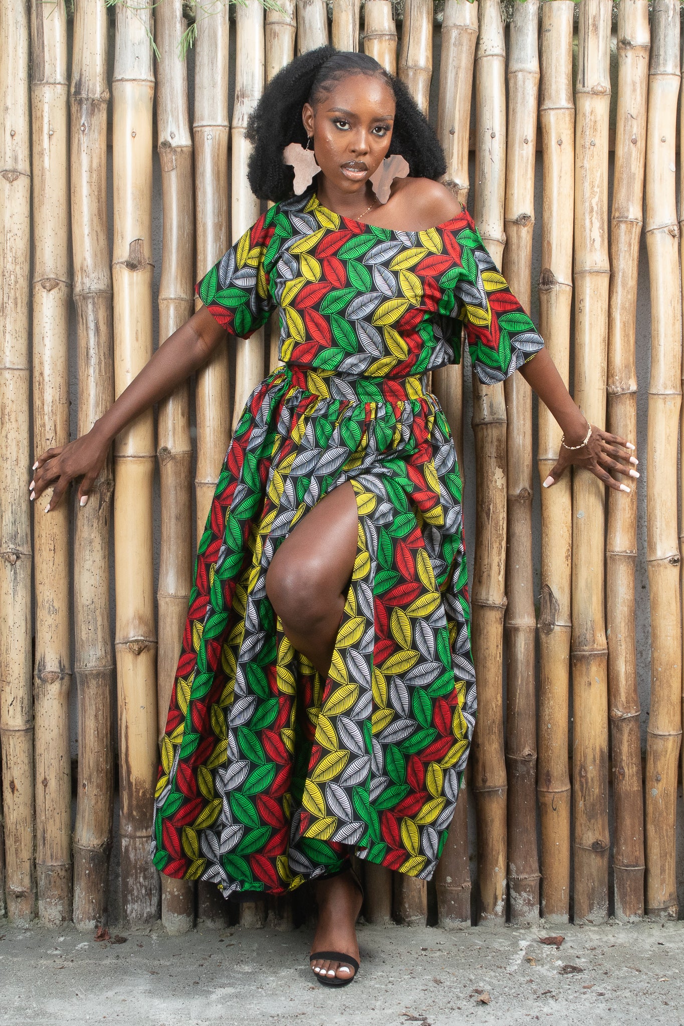 KEFIRAH African Print Off Shoulder Crop Top