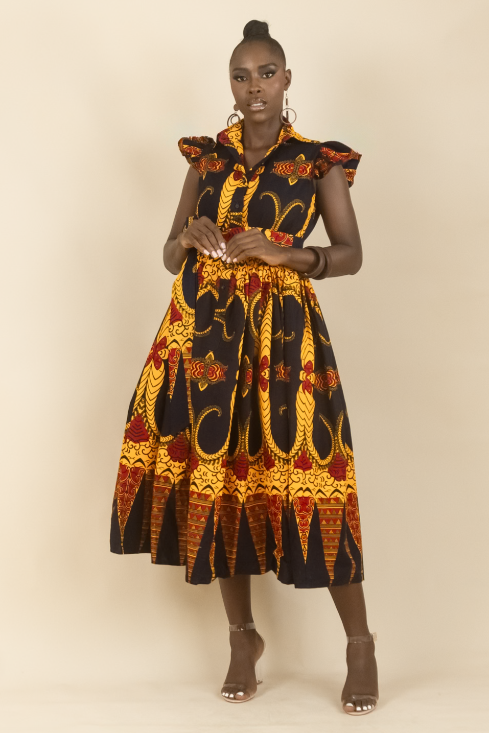 KENNA – Ankara African Print Shirt Dress Midi Length