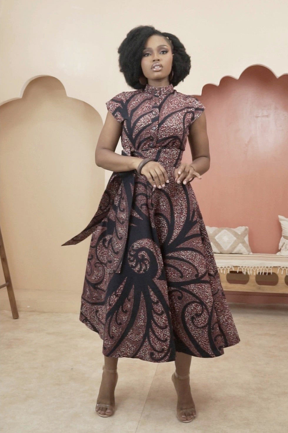 KERHI Ankara Midi Shirt Dress - Women in blue, pink ankara print, handcrafted in Nigeria by Naborhi