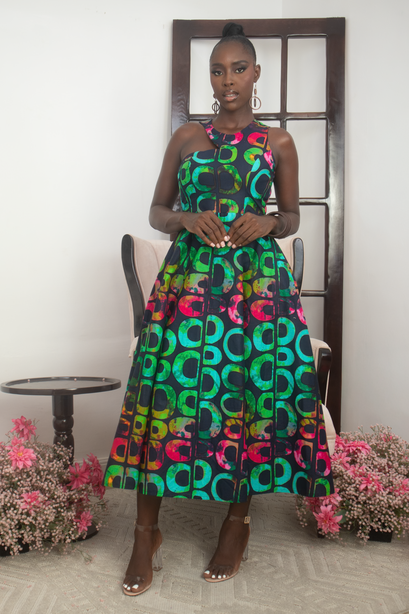 KESANDU – Ankara African Print Cut-Out Flared Midaxi Dress