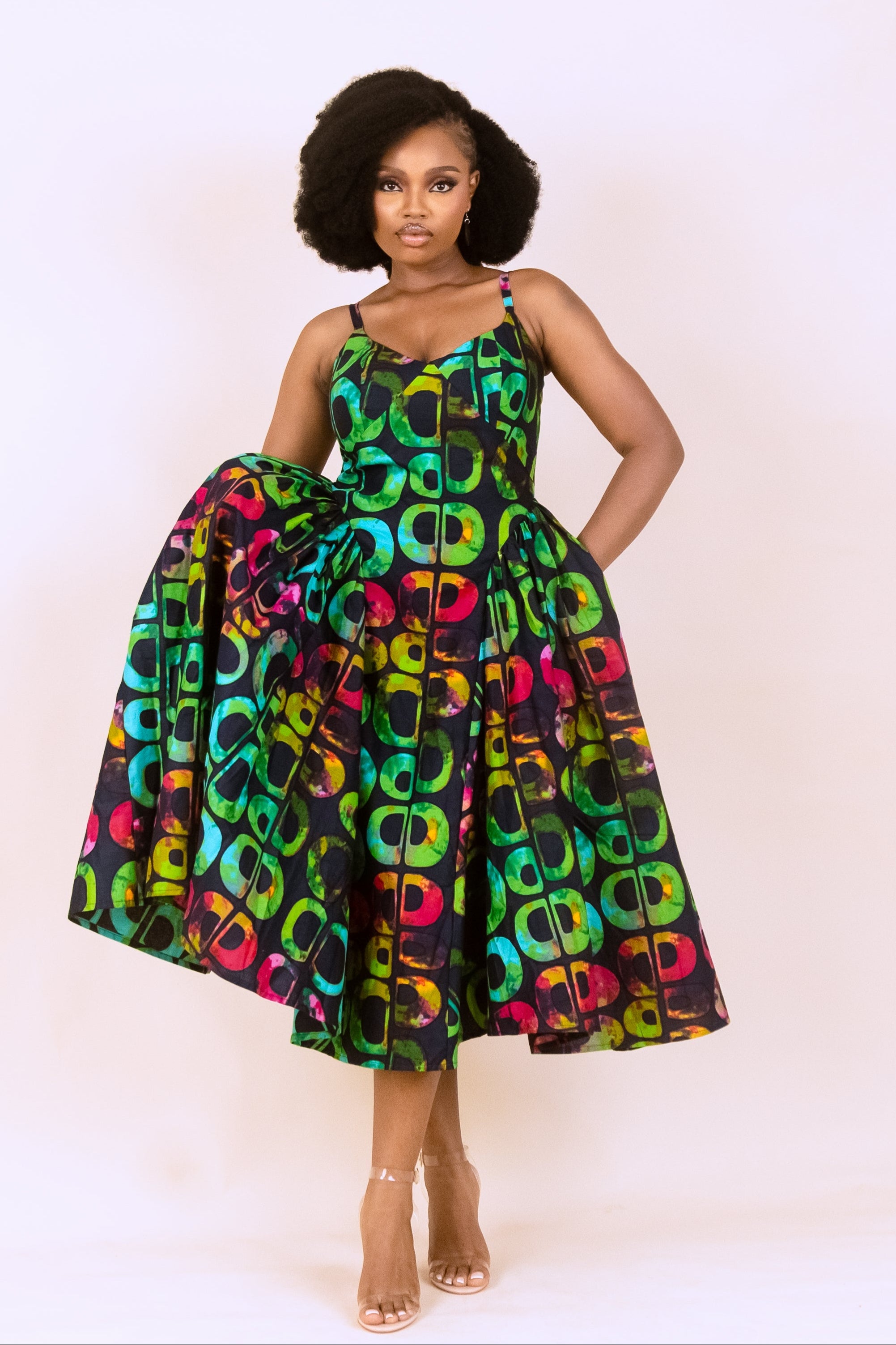 KESANDU – Ankara African Print Midi Dress With Side Gathers