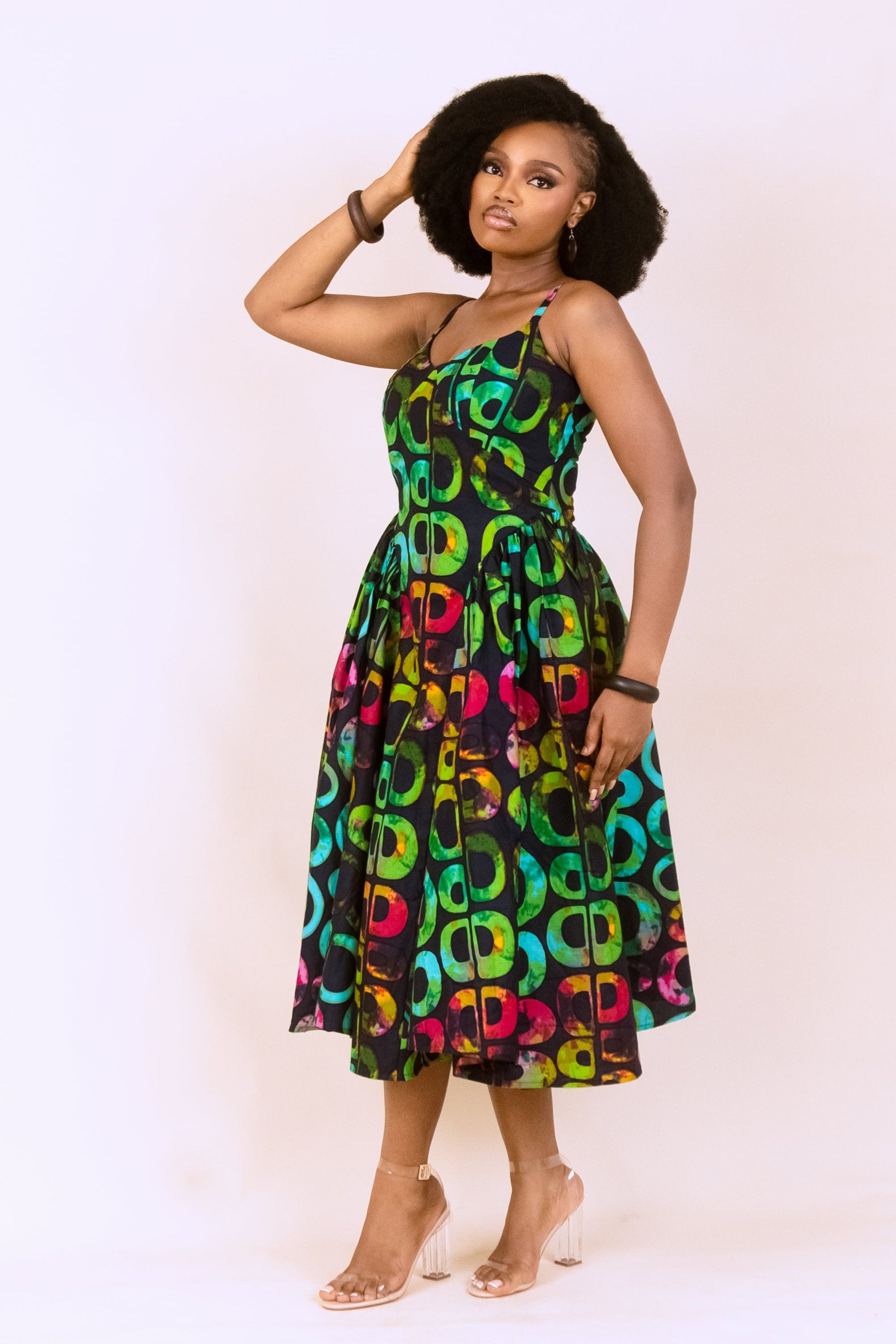 KESANDU – Ankara African Print Midi Dress With Side Gathers
