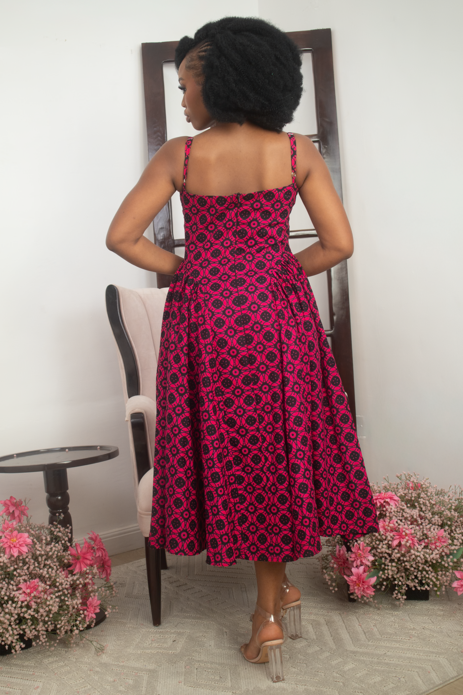 KEYAH – Ankara African Print Midi Dress With Side Gathers