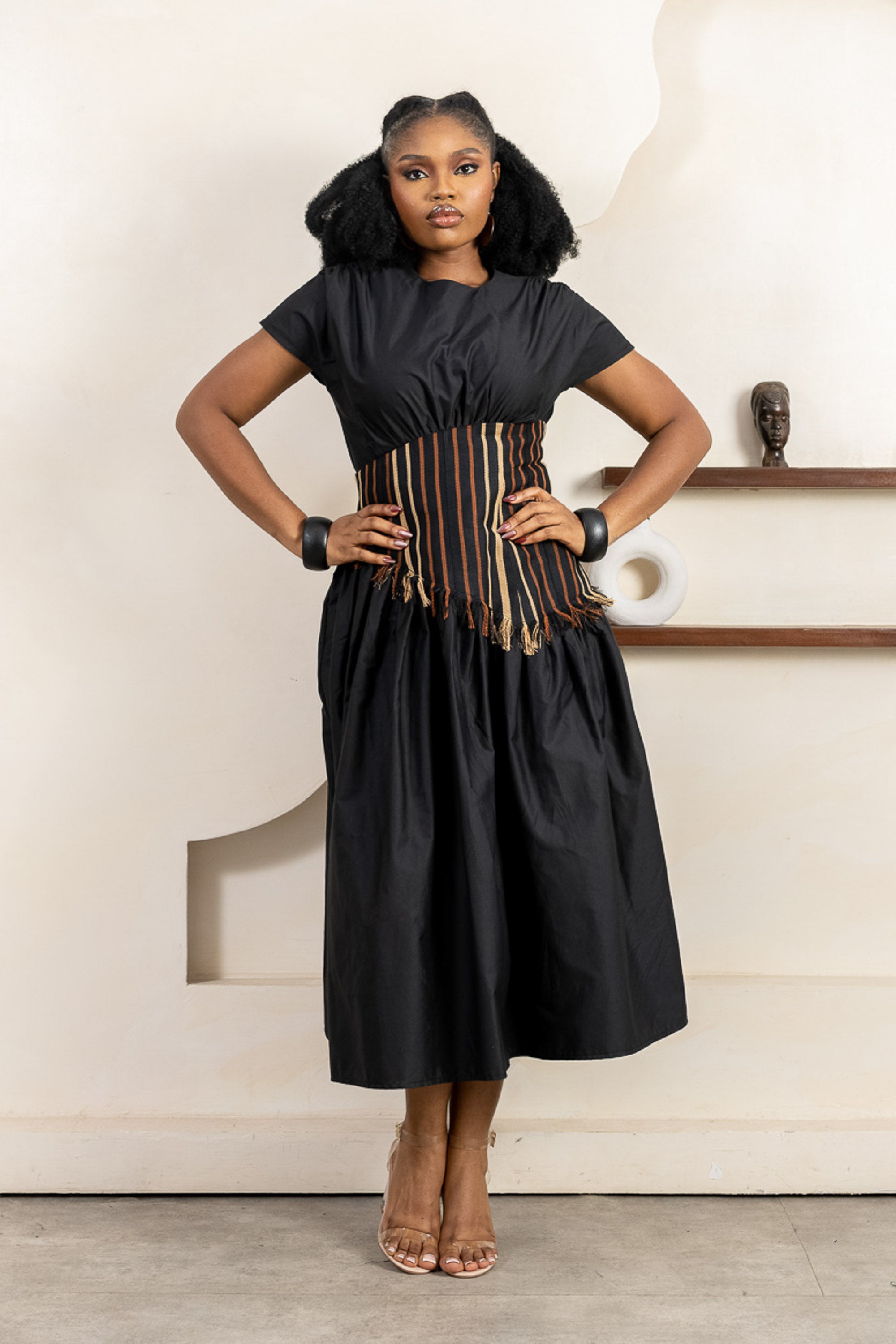 LAYO Ankara corset midi dress for women with structured fit and African print fabric