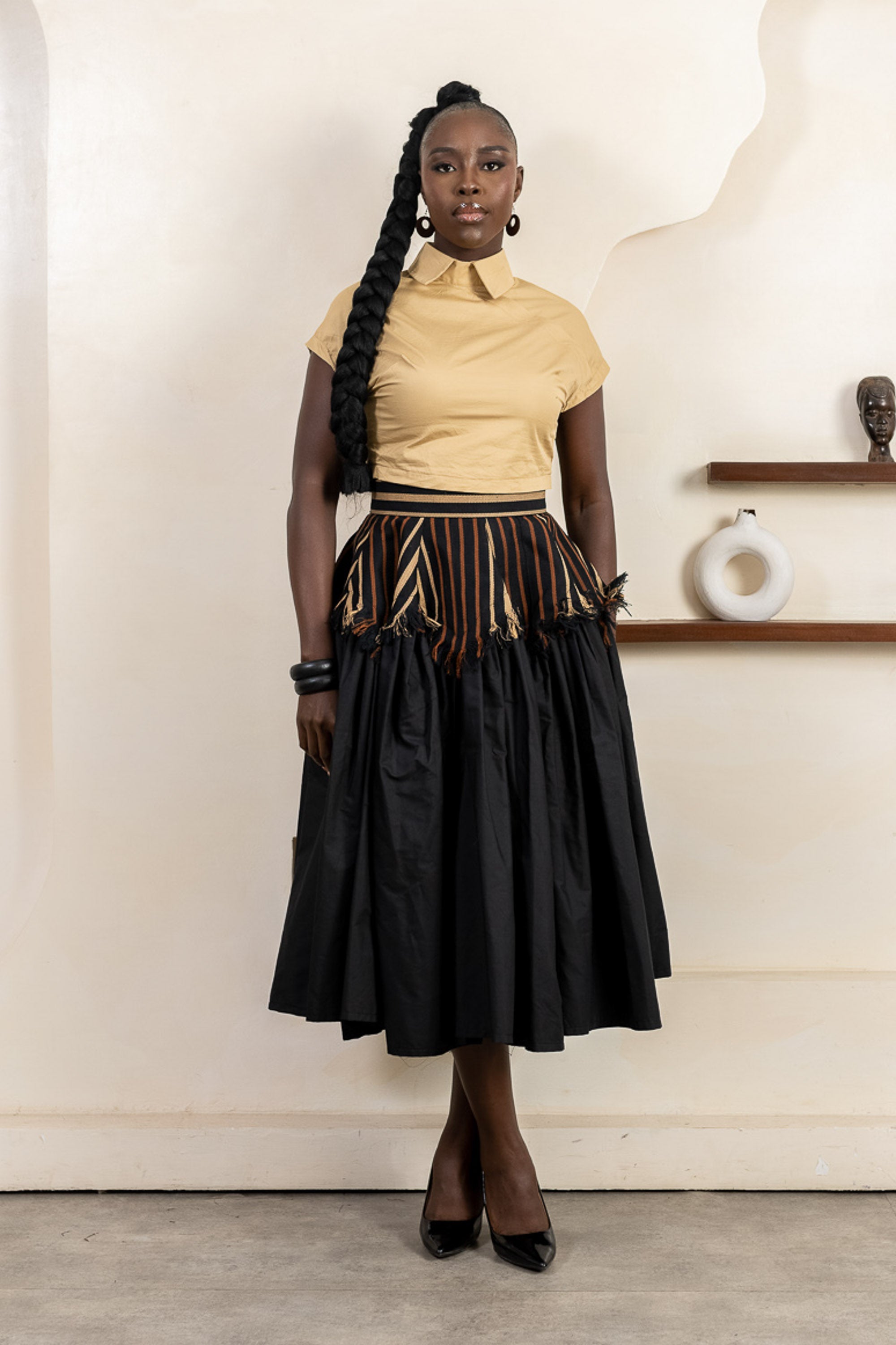 Stripped_Asoke _Midi__Skirt_For_Women