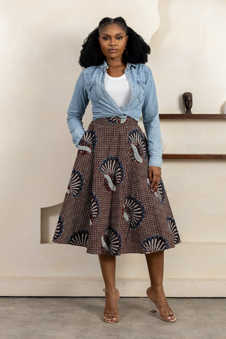 LOLIA Women’s Ankara Flared Skirt - Authentic Wax Print