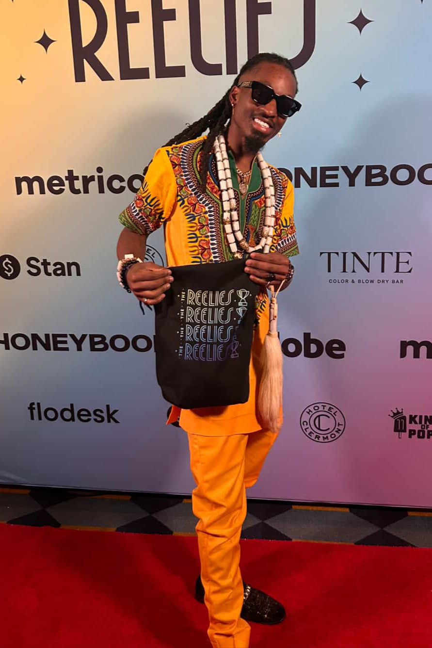 Remarcus Steel wearing the Leke Naborhi Suit on the red carpret at Reelies Awards