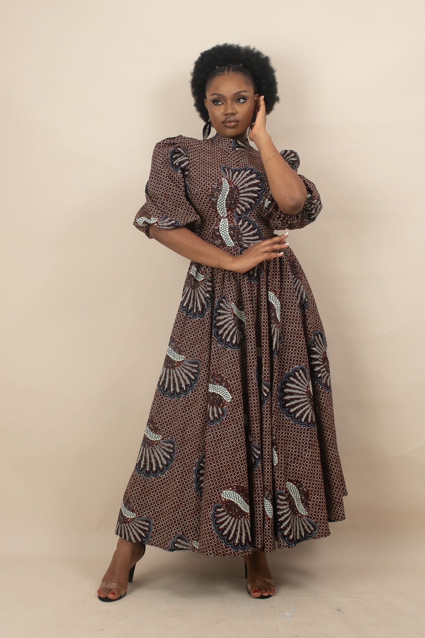 LOLIA African Print Puff Sleeve Dress