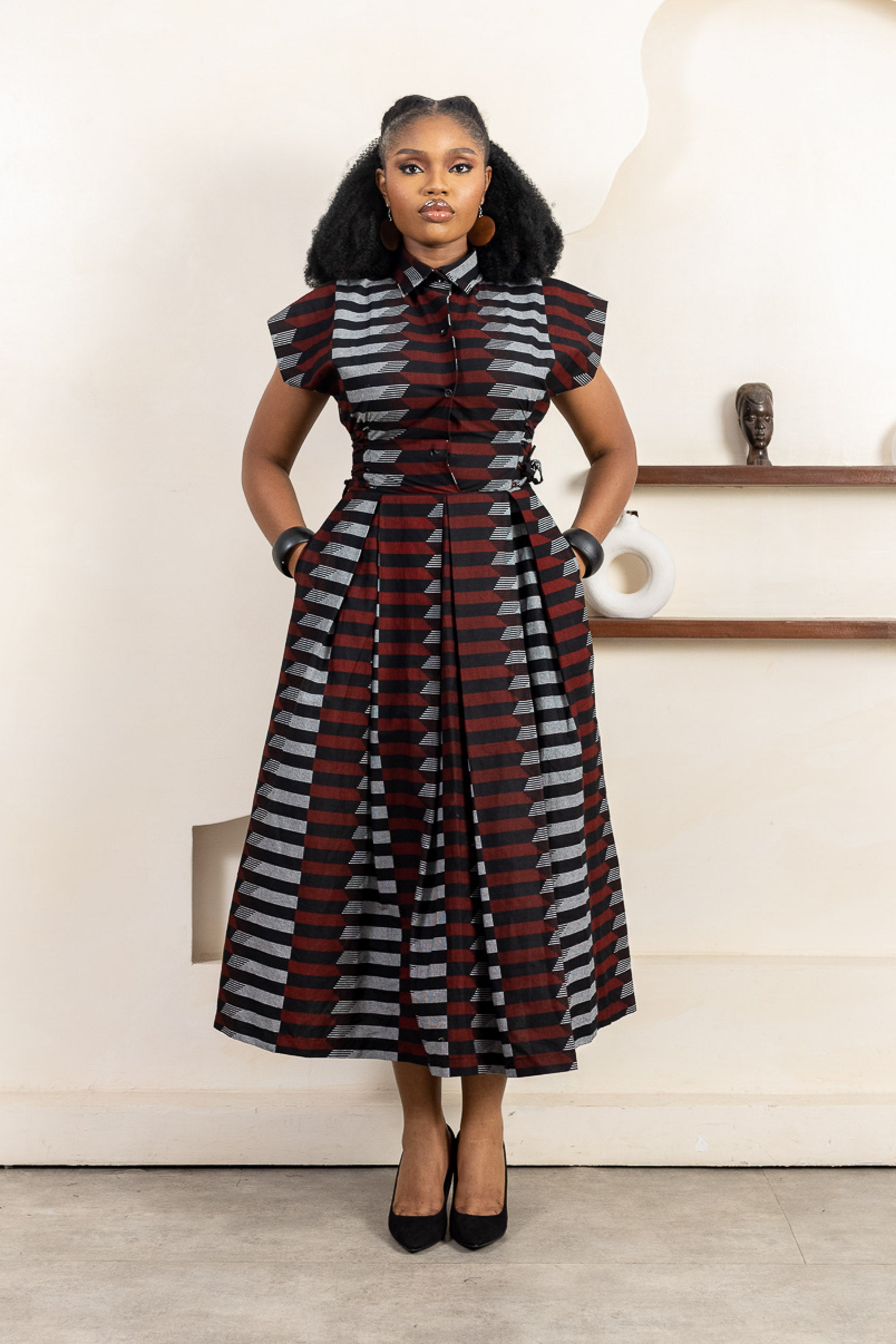 MOYA Ankara midi shirt dress for women