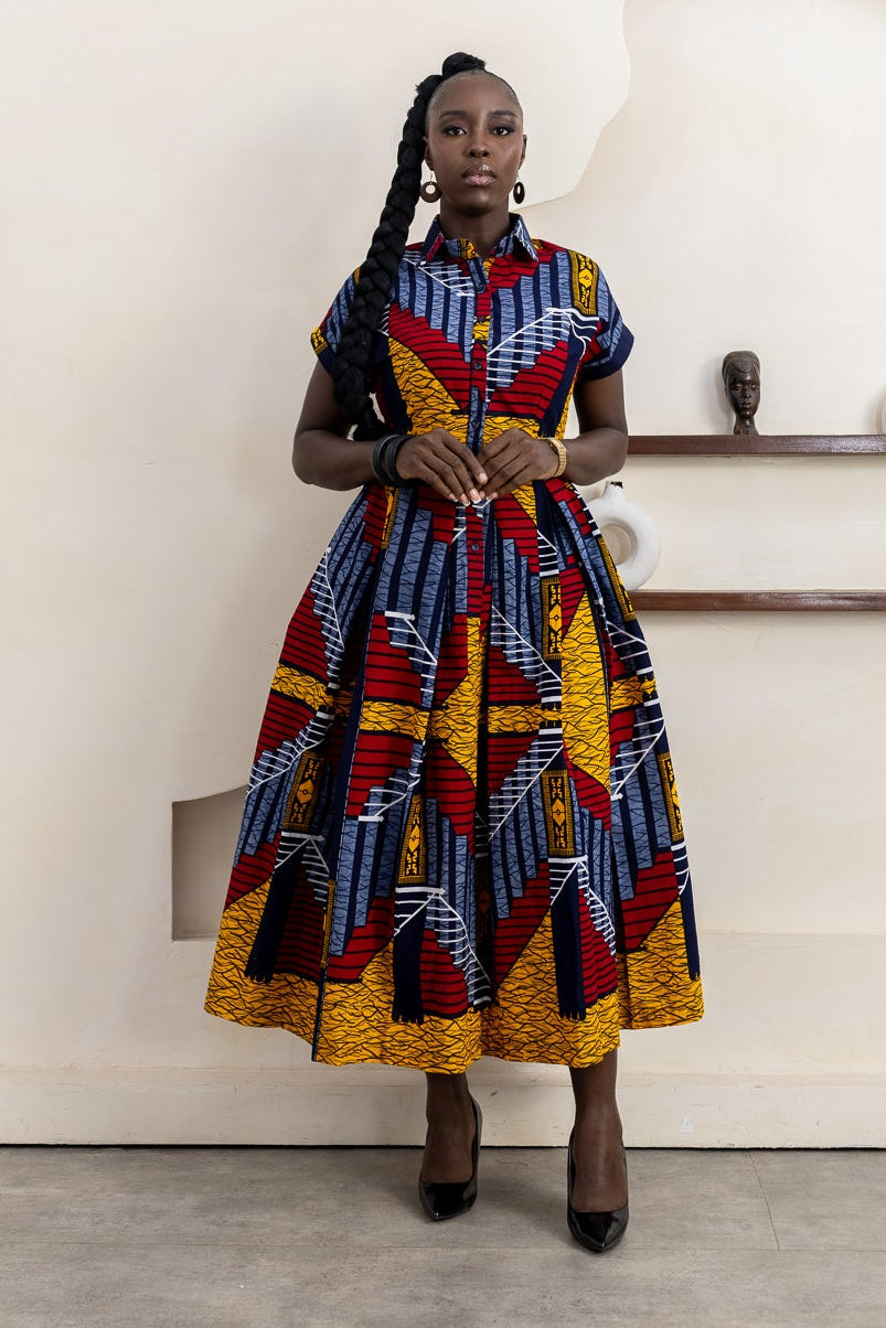 Stylish MUNA Ankara Midi Dress: Vibrant Apparel for Women