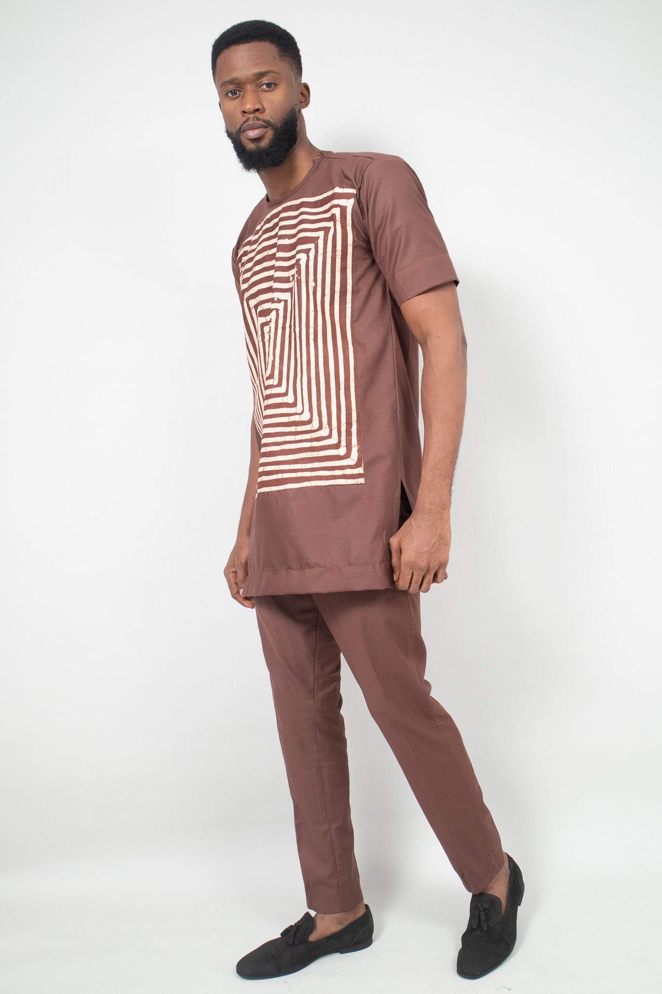 MANDALA Mens Batik African Suit - Brown