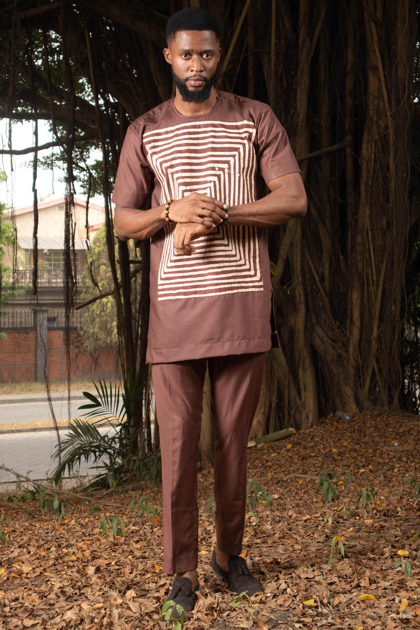 MANDALA Mens Batik African Suit - Brown
