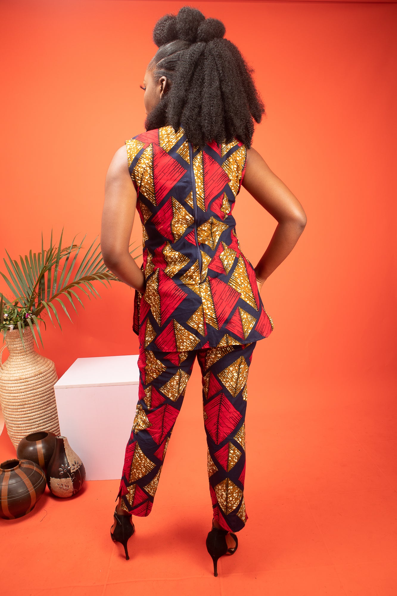 MITAIRE African Print Ankara Tunic Top, (Red/Blue)