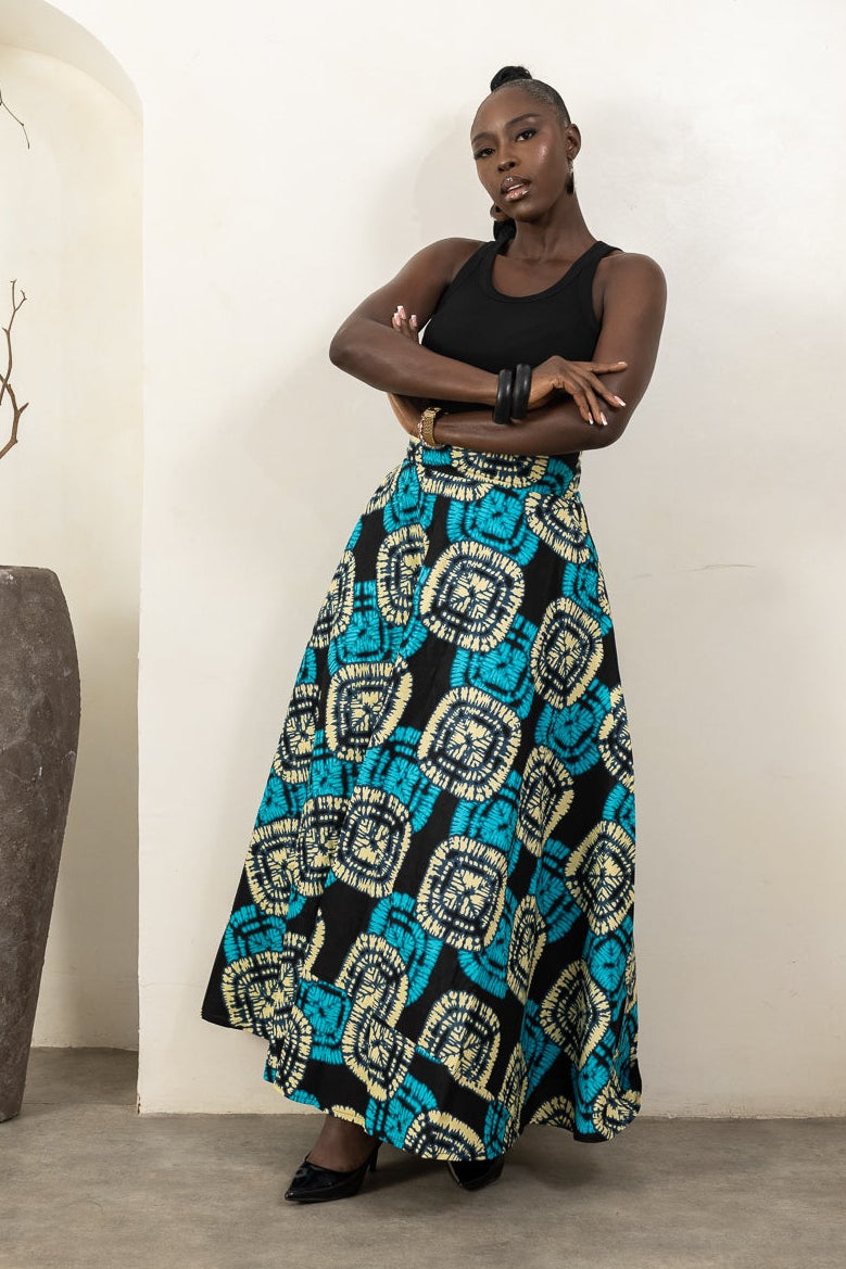  NIFEMI High-Waisted Ankara Maxi Skirt | Flared A-Line with Pockets