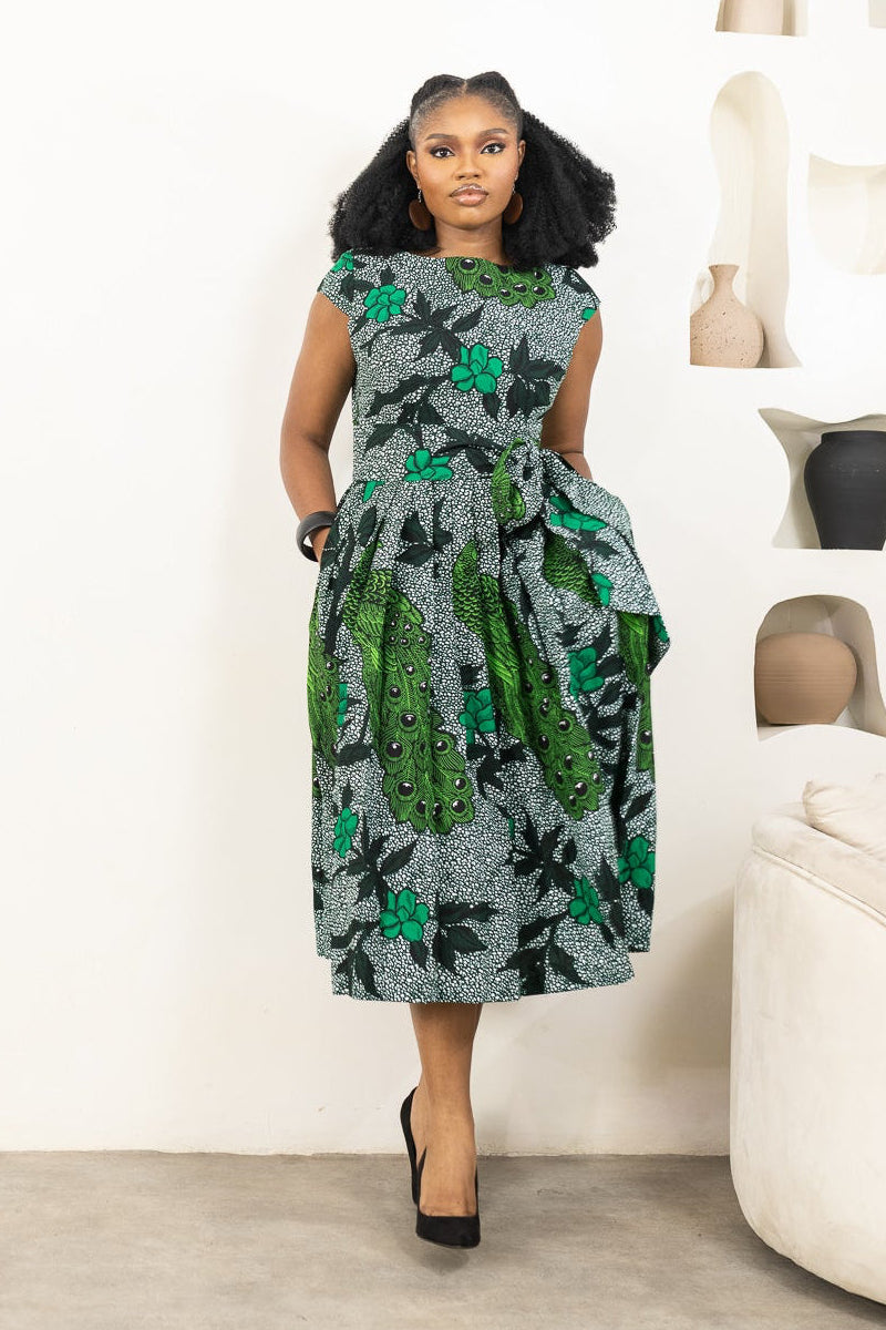 OLOHI Ankara Midi Dress | Elegant African Print for Women