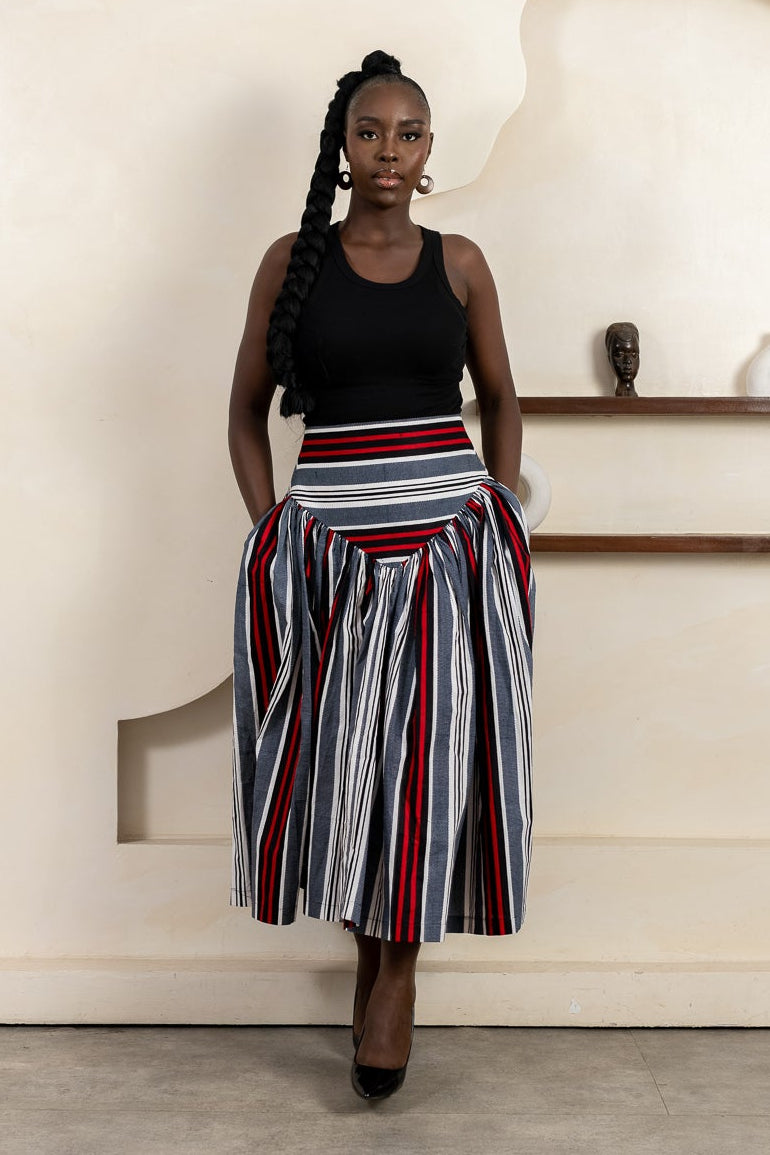 OSAYI High-Waisted Ankara Midi Skirt with Pockets | Luxury African Wax Print