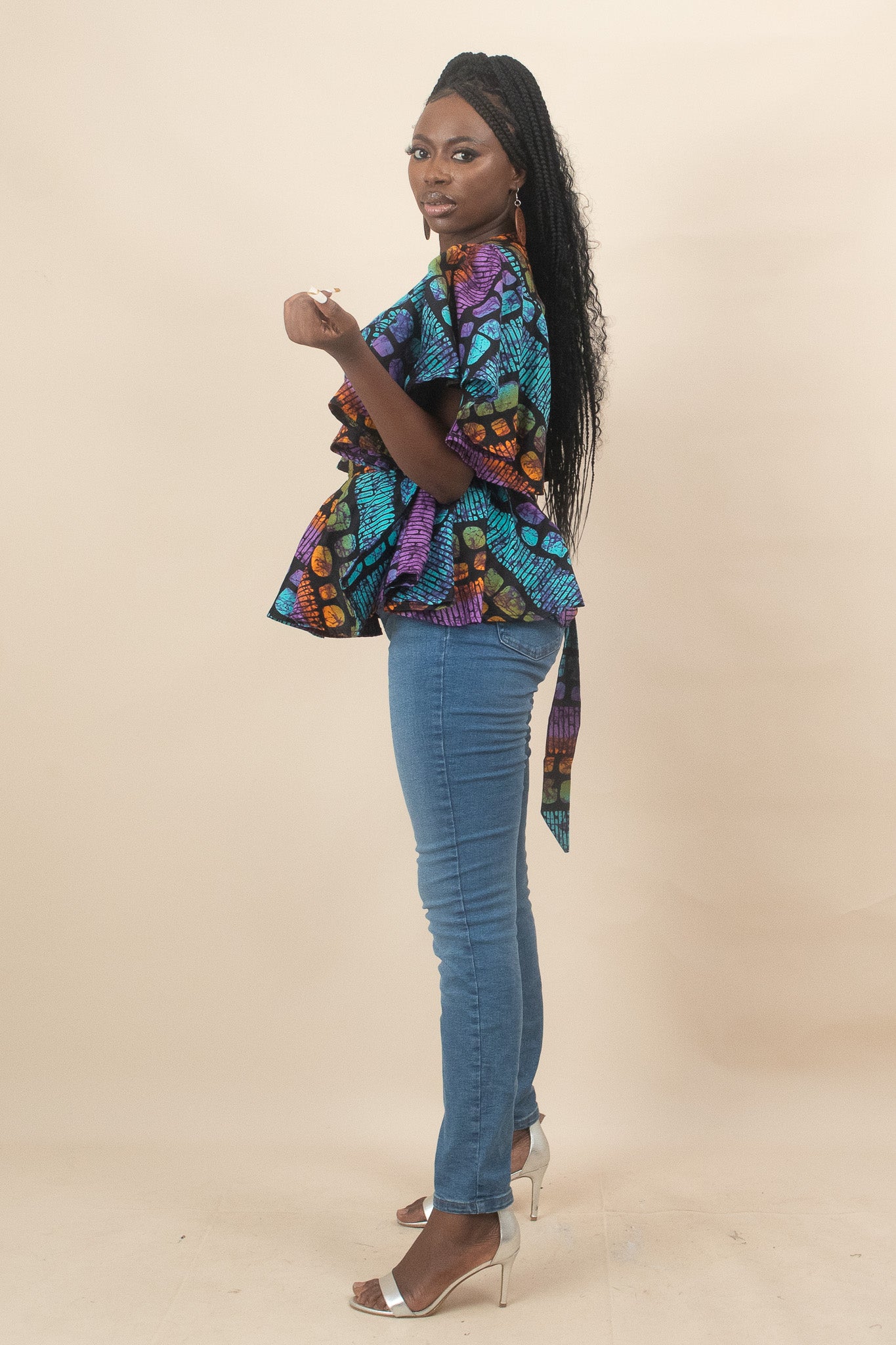 ODOSA African Print Ankara Flared Sleeve Peplum Top