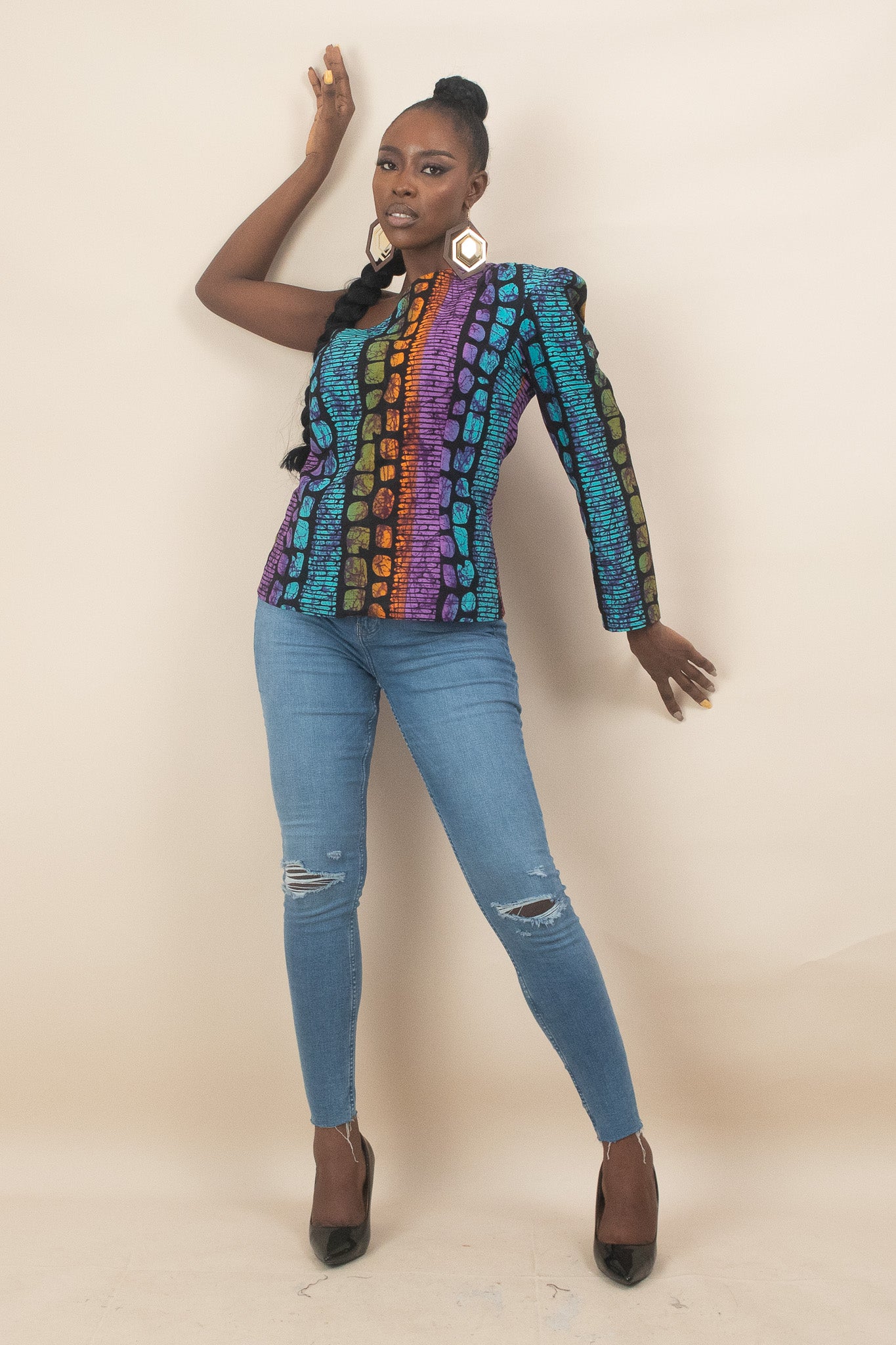 ODOSA One Shoulder African Print Top