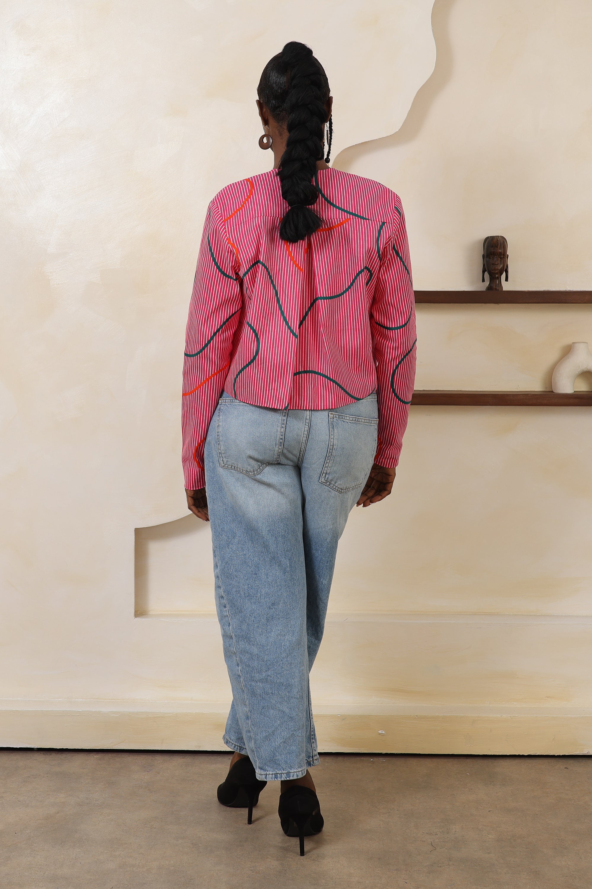 ORI Stripe Collarless Cropped Jacket - Women