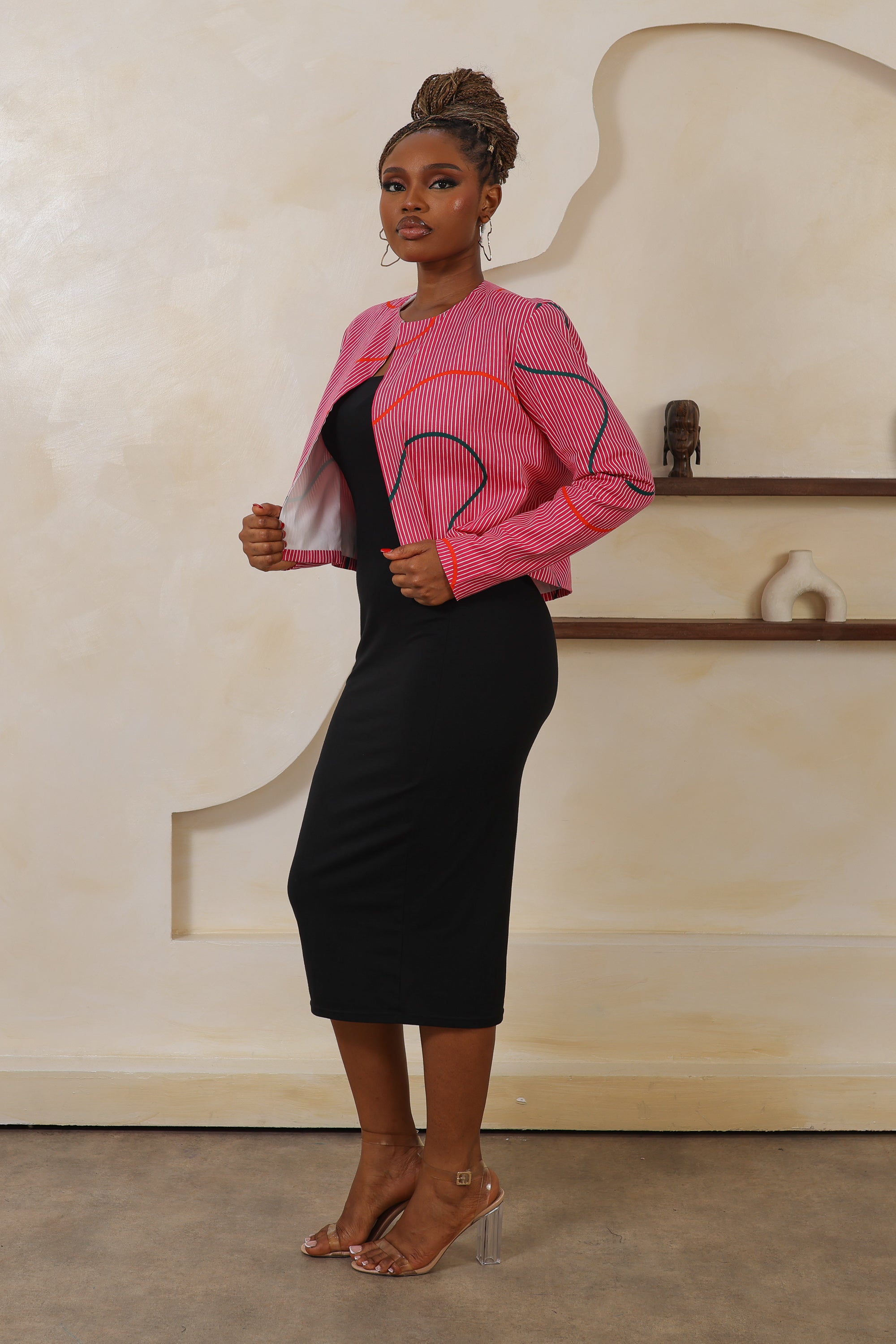 ORI Stripe Collarless Cropped Jacket - Women