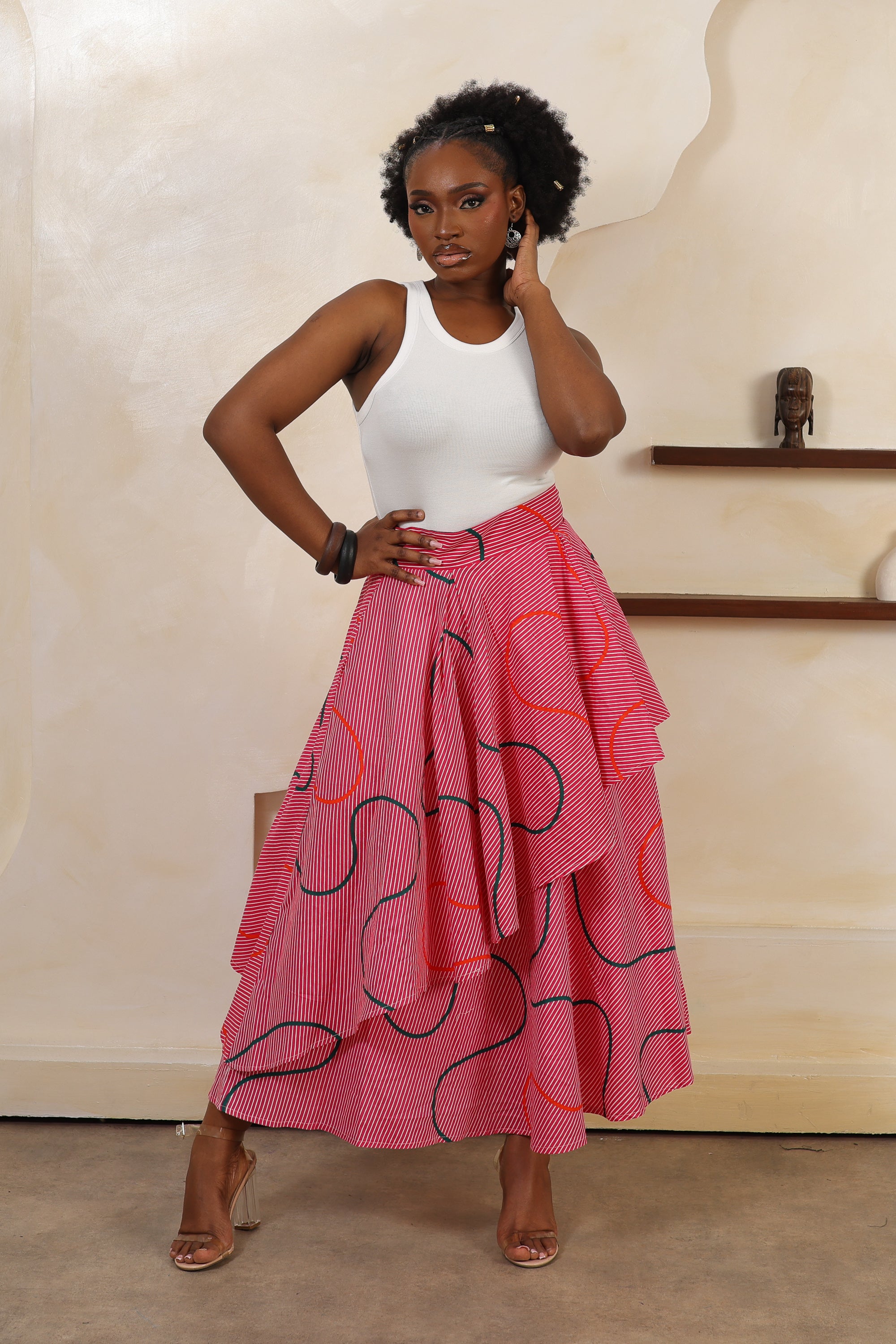ORI Stripe Layered Asymmetric Midi Skirt - Women