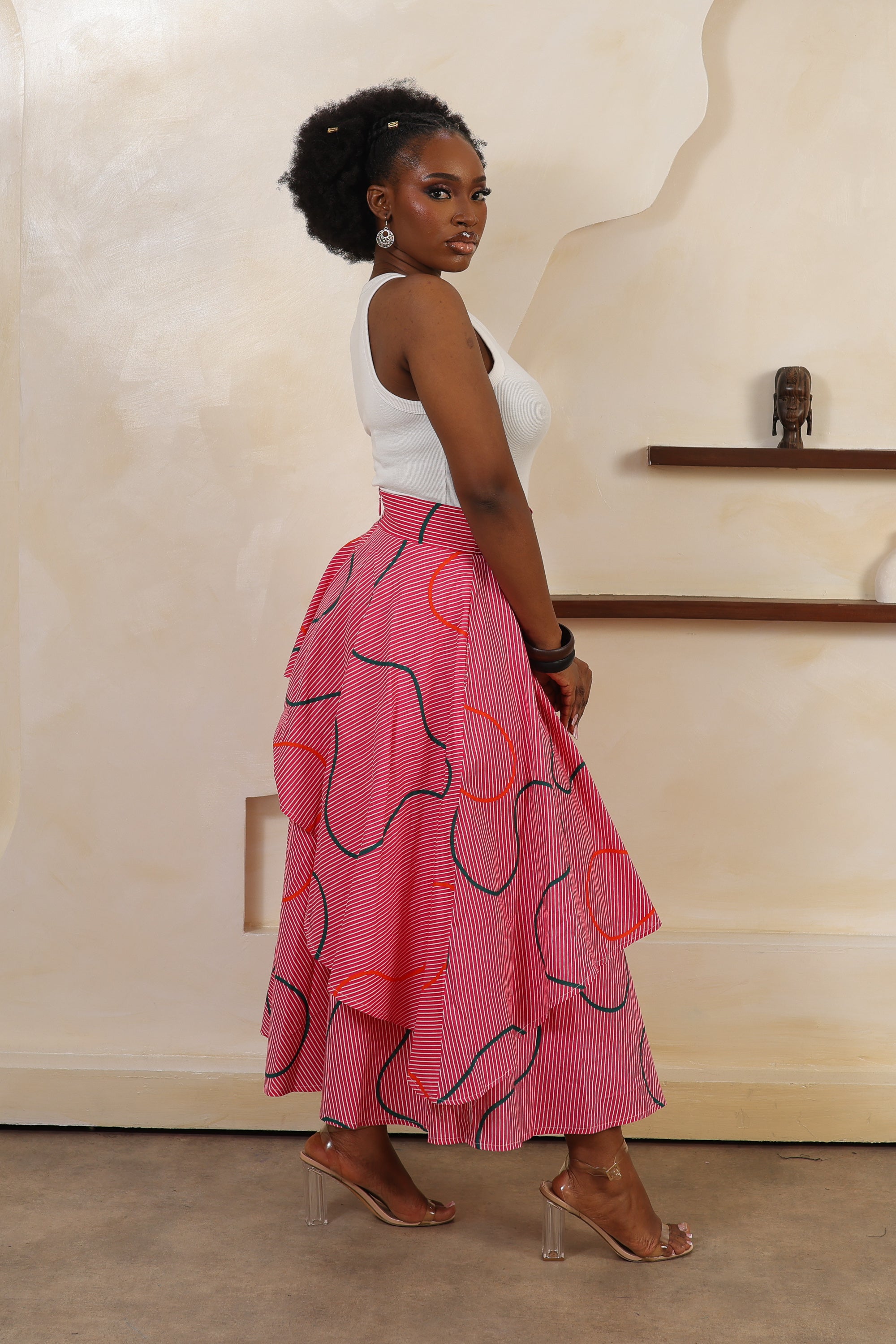 ORI Stripe Layered Asymmetric Midi Skirt - Women