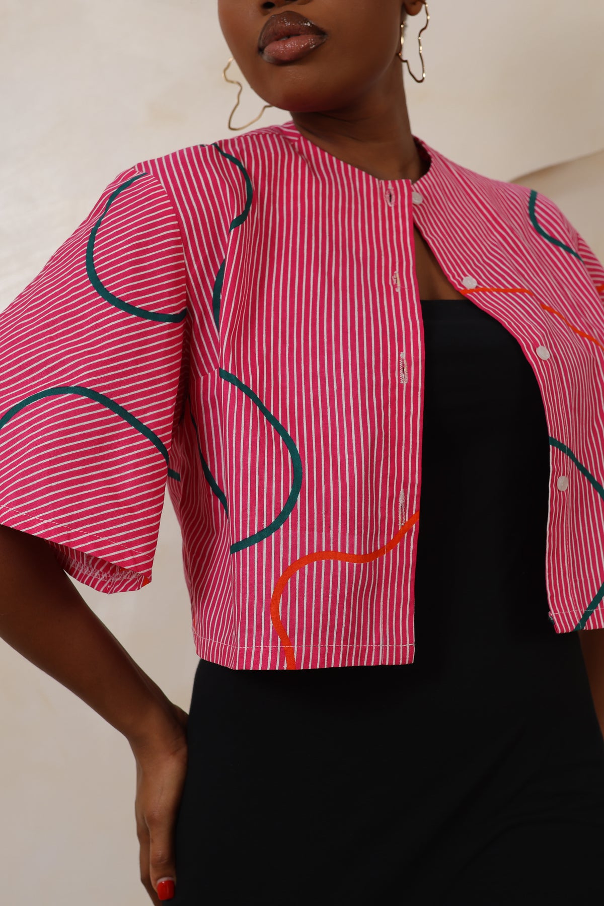 ORI Stripe Flared Sleeve Cropped Shirt - Women