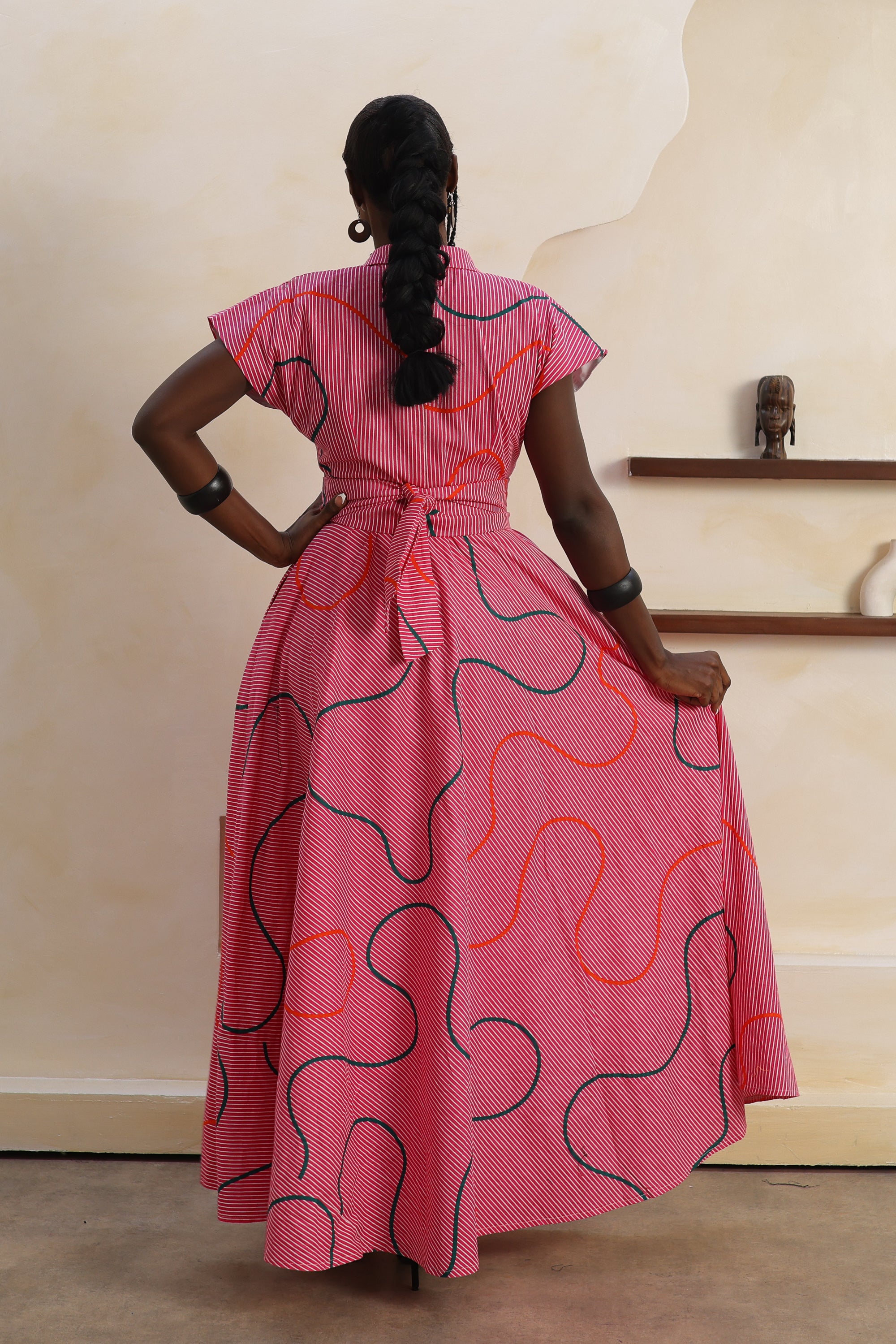 ORI Stripe Cap Sleeve Maxi Shirt Dress - Women