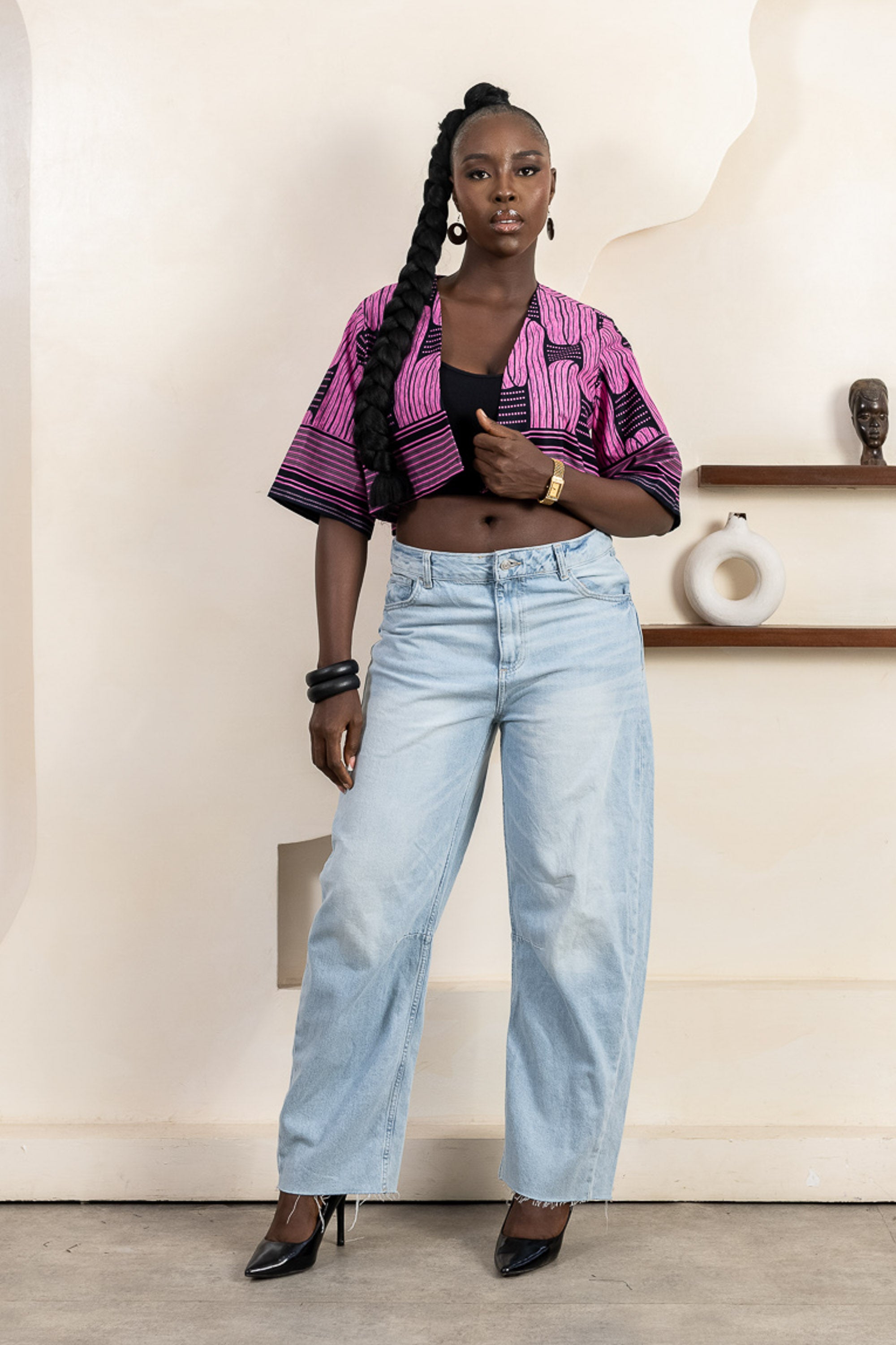 RAHIMA Women’s Ankara Cropped Kimono - Modern  African Style