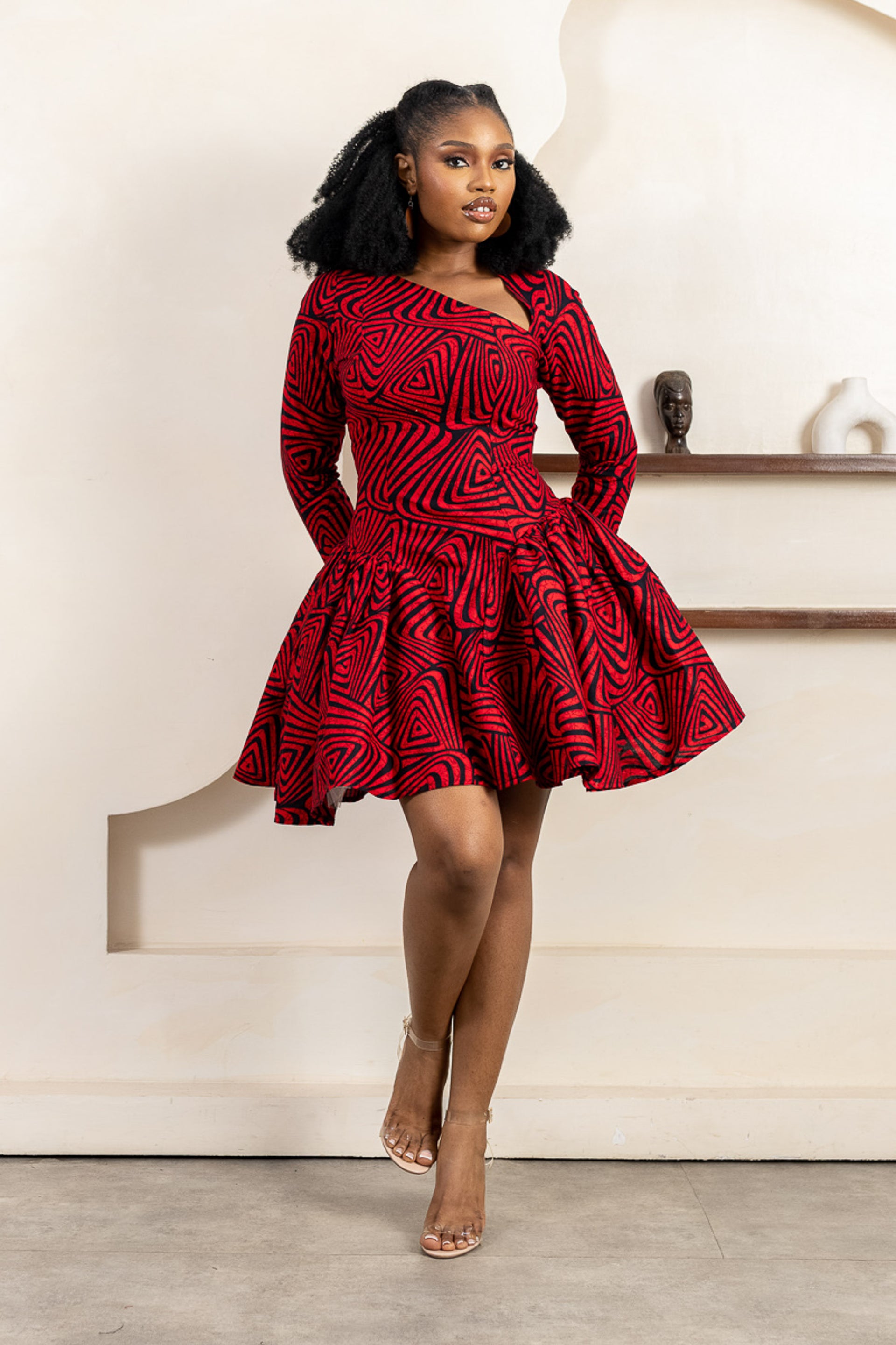 ladies asymmetric dress ASA Ankara Long Sleeve Mini Dress - Women | Àrẹ̀ ẹni Collection