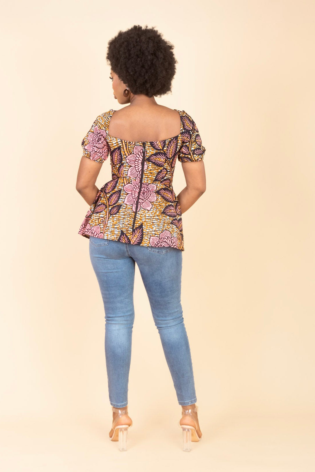 SADE – Ankara African Print Short Sleeve Peplum Top