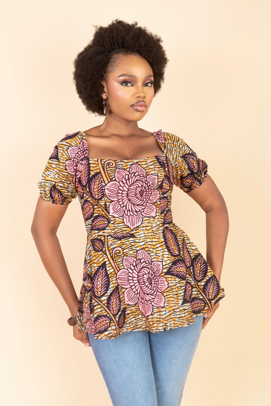 SADE – Ankara African Print Short Sleeve Peplum Top