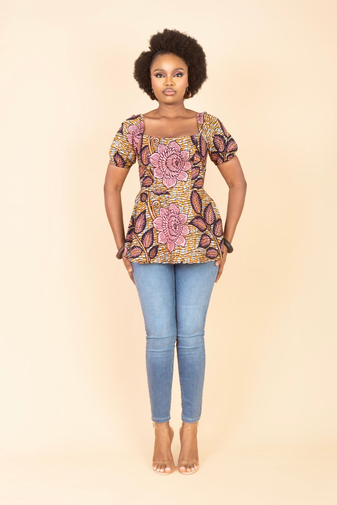 SADE – Ankara African Print Short Sleeve Peplum Top