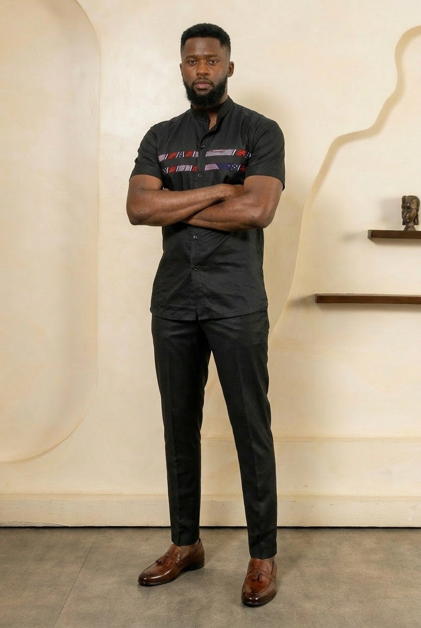 SENI Short Sleeve Ankara Shirt - Men