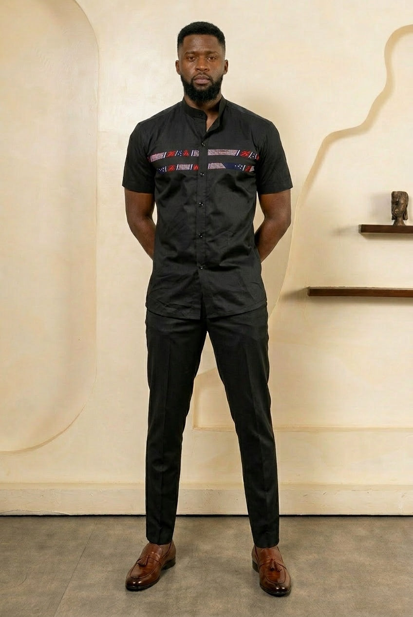 SENI Short Sleeve Ankara Shirt - Men