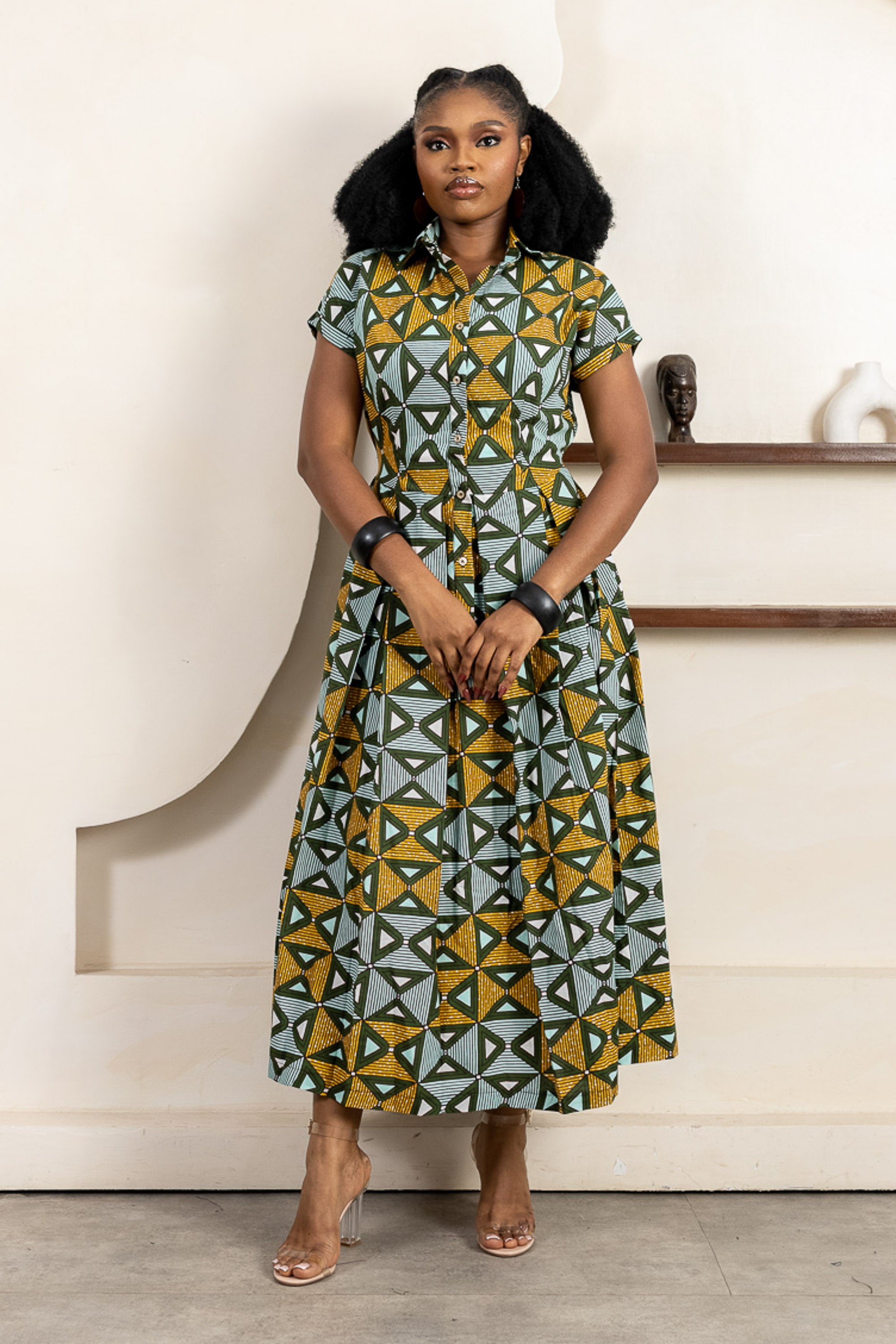 TARIBI Women's Ankara Midi Dress - African Wax Print Fashion