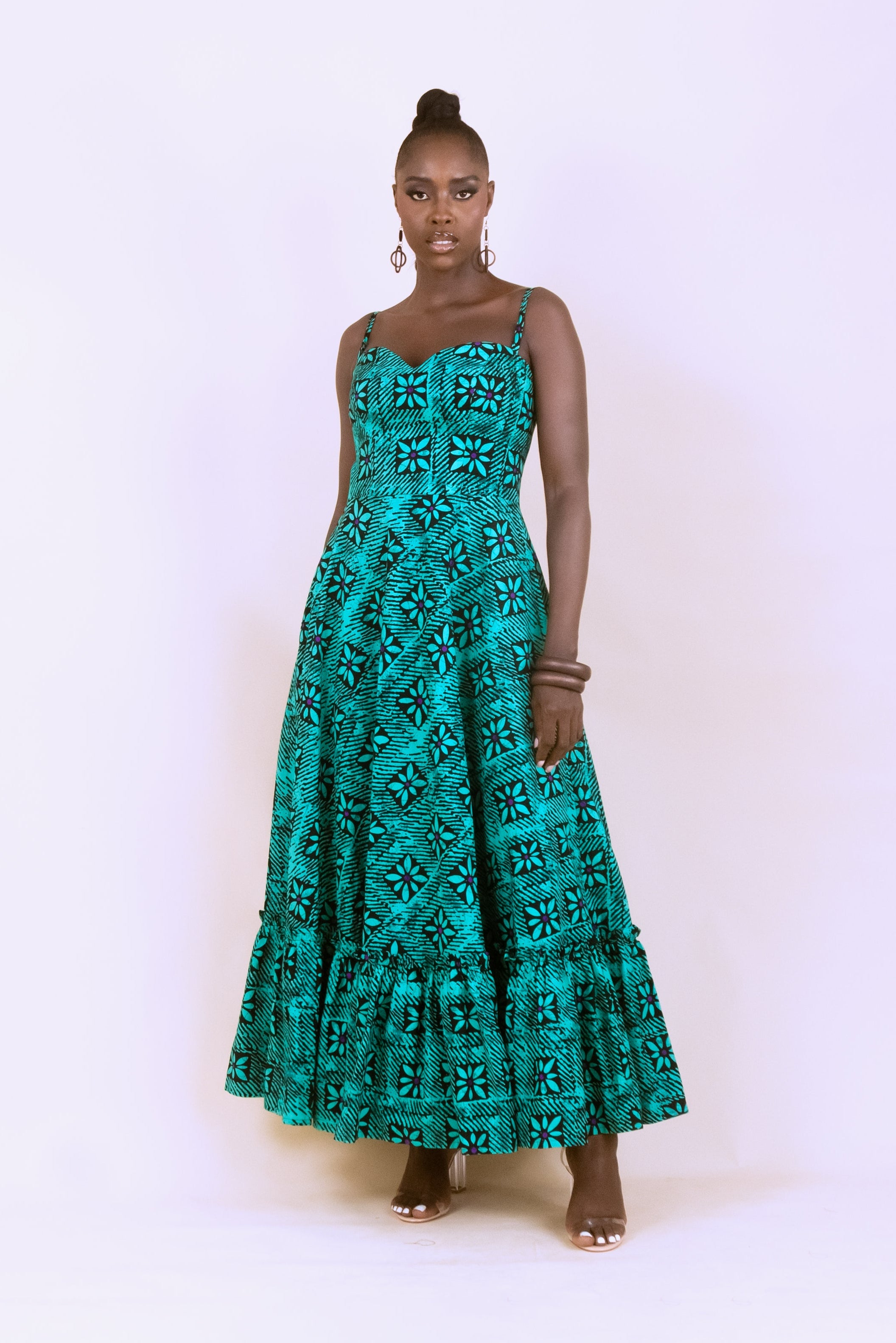 TAJI – Ankara African Print Tiered Midi Dress